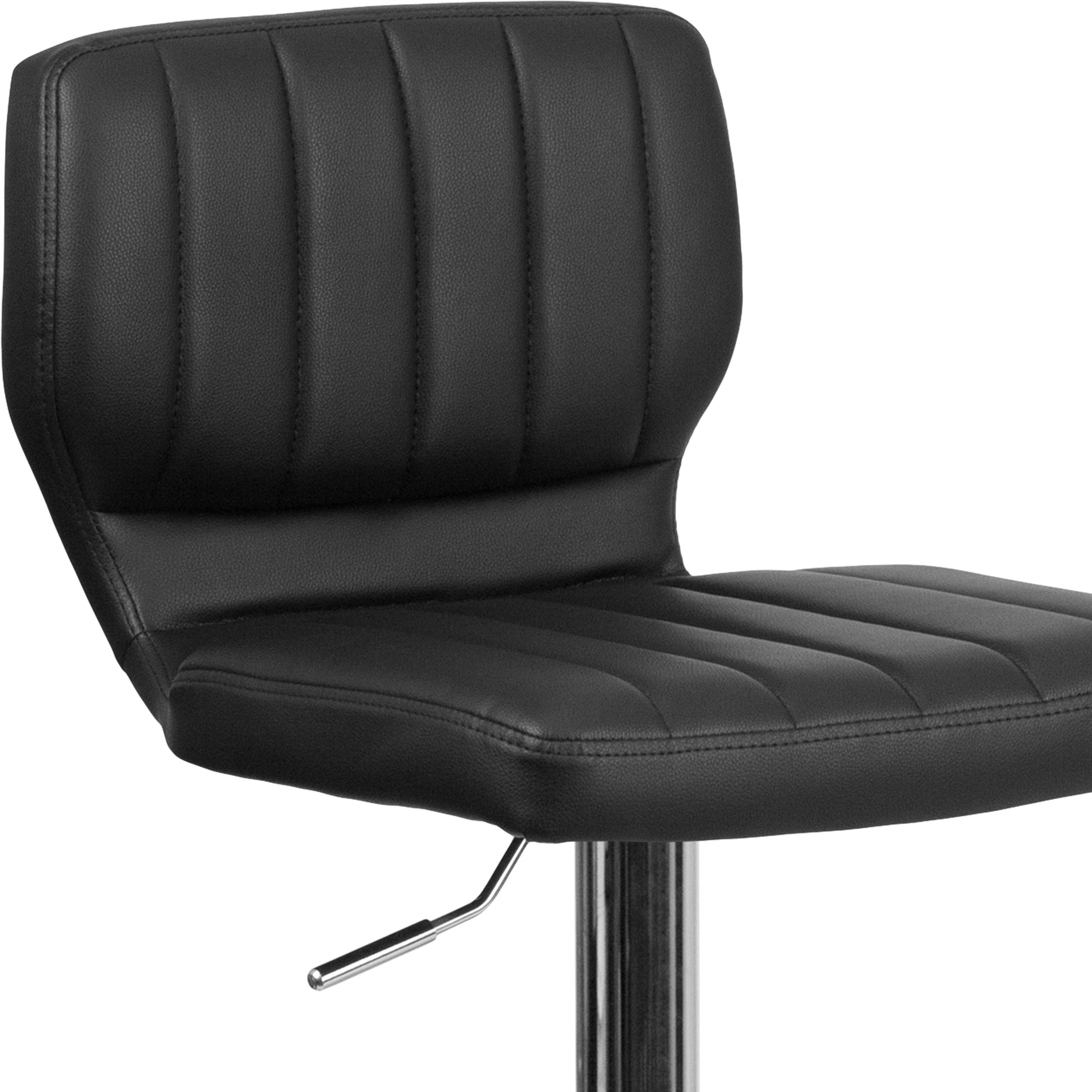 Jeremy Contemporary Black Vinyl Adjustable Height Barstool with Vertical Stitch Back and Chrome Base