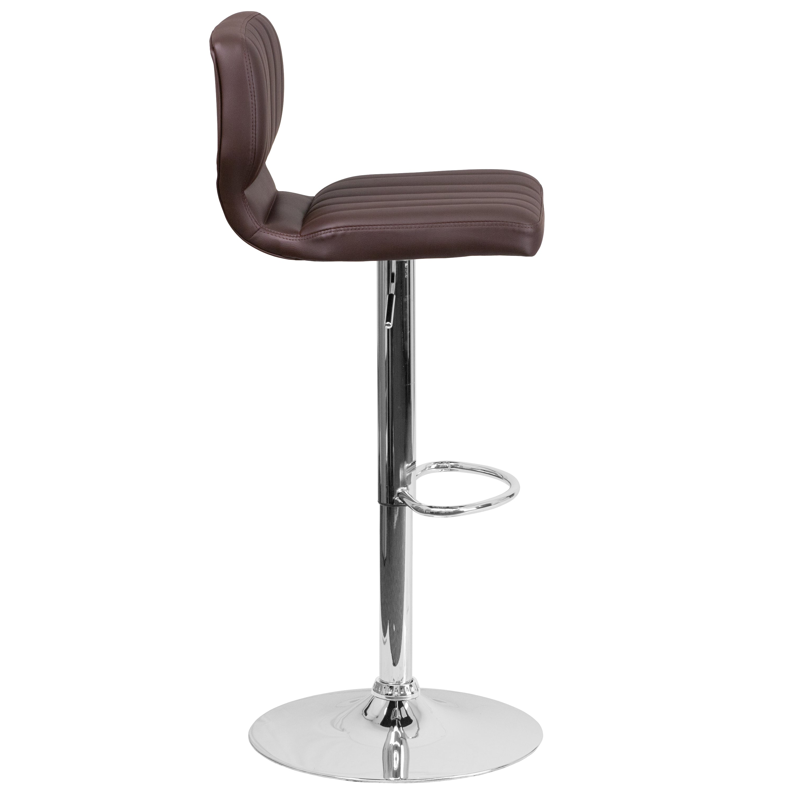 Jeremy Contemporary Brown Vinyl Adjustable Height Barstool with Vertical Stitch Back and Chrome Base