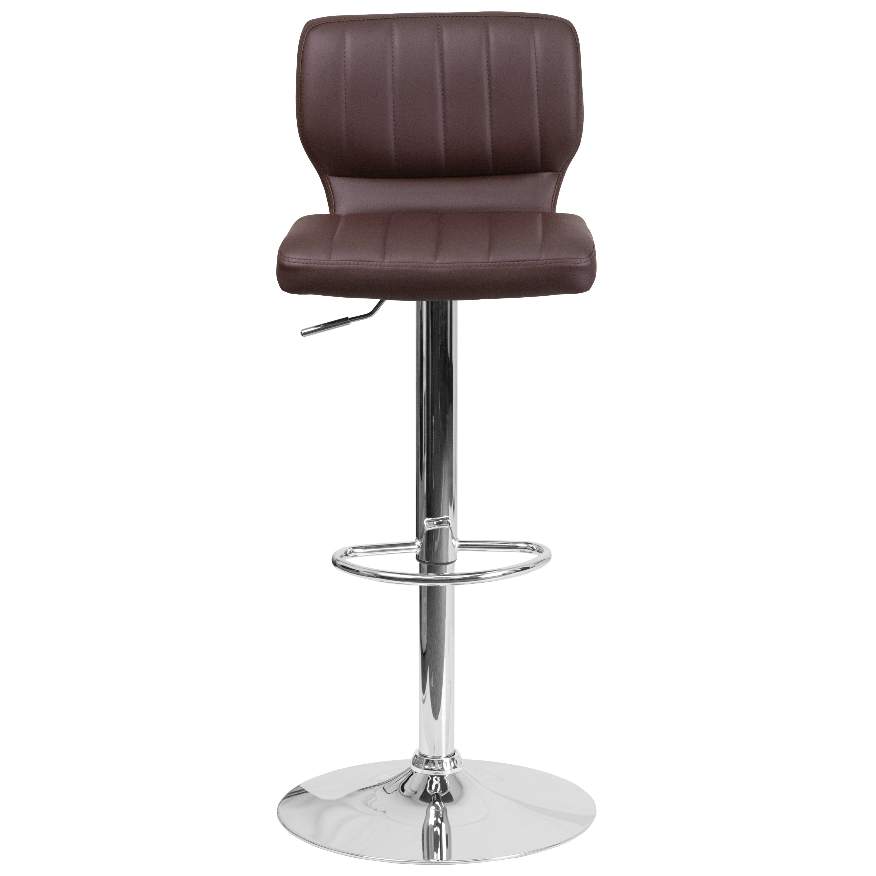 Jeremy Contemporary Brown Vinyl Adjustable Height Barstool with Vertical Stitch Back and Chrome Base