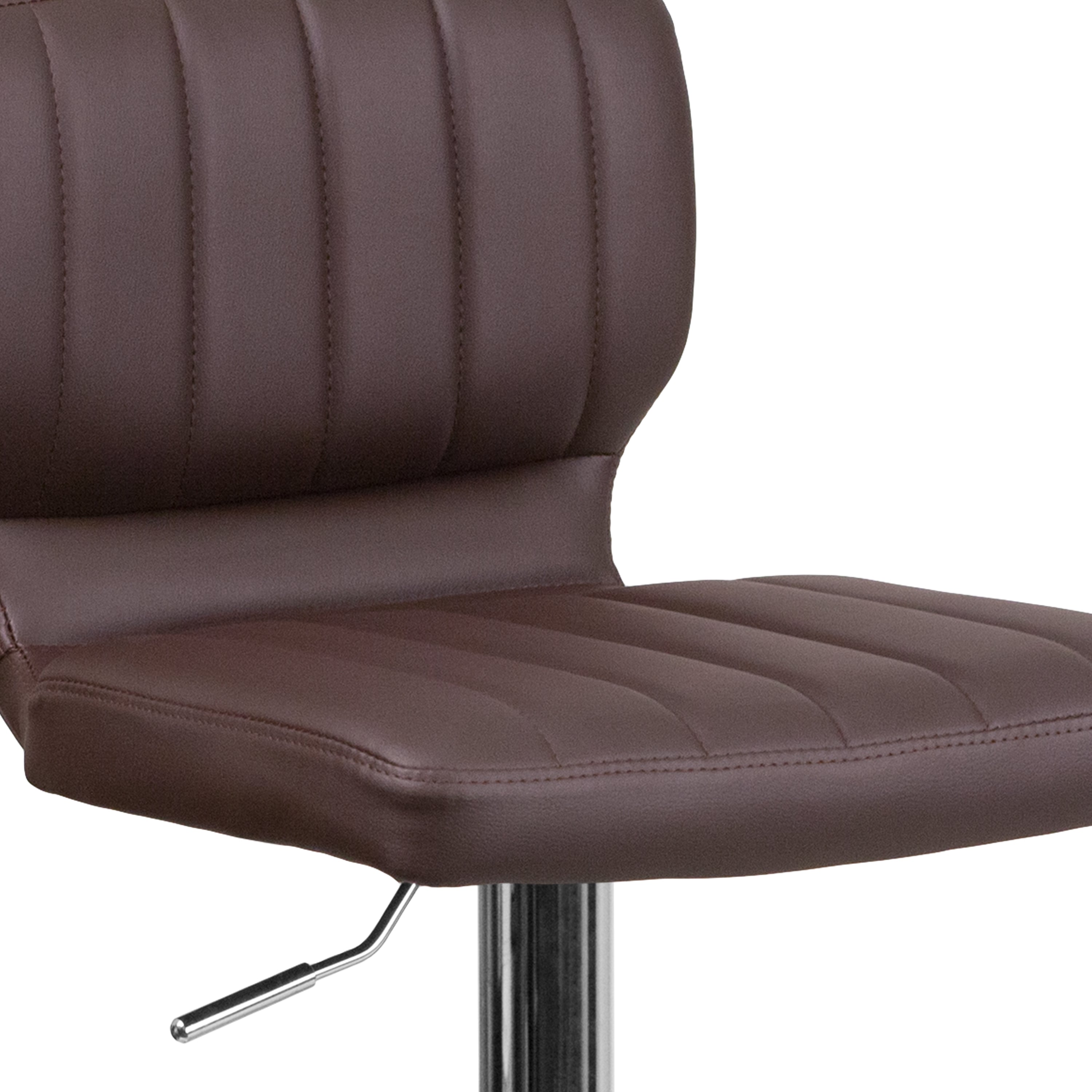 Jeremy Contemporary Brown Vinyl Adjustable Height Barstool with Vertical Stitch Back and Chrome Base