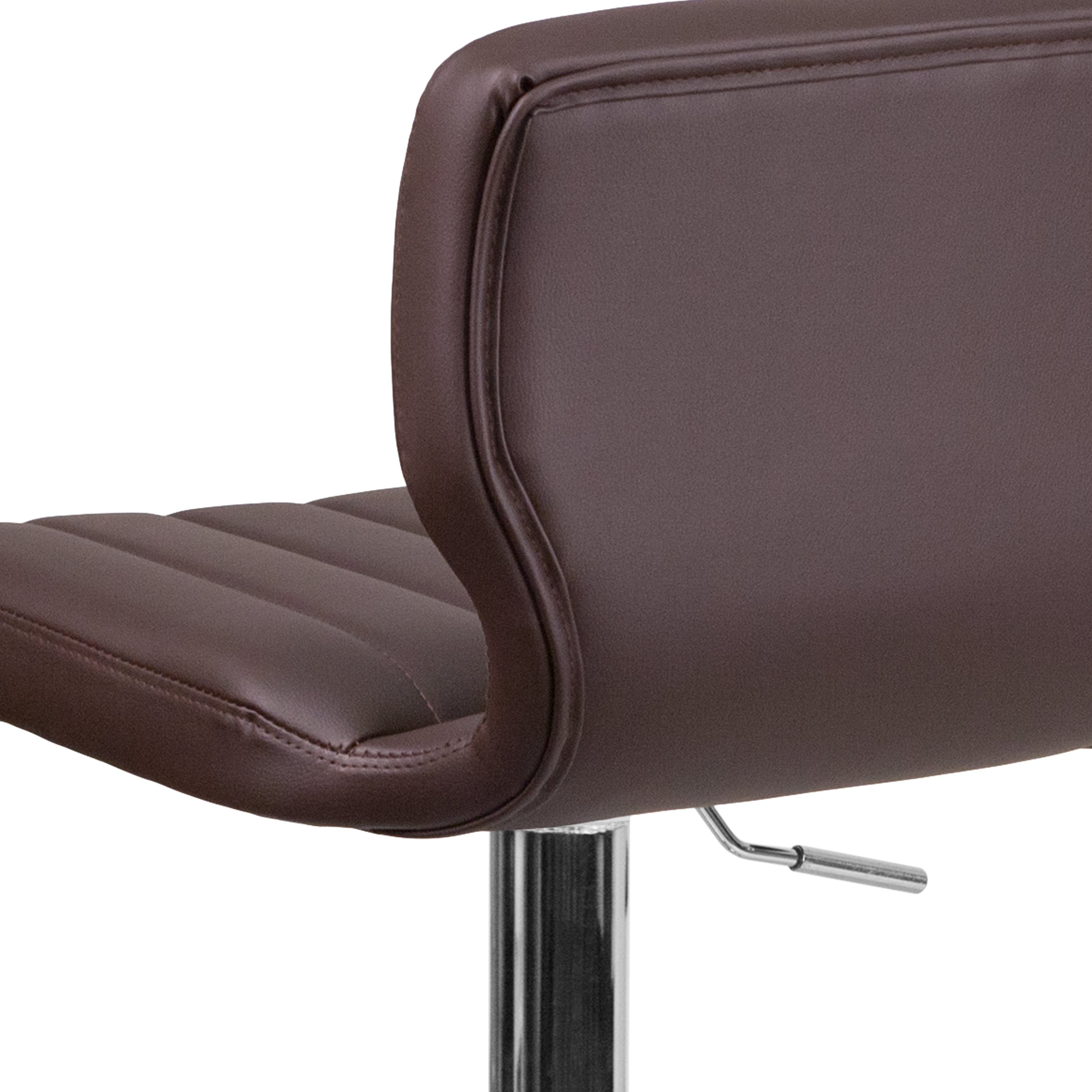 Jeremy Contemporary Brown Vinyl Adjustable Height Barstool with Vertical Stitch Back and Chrome Base