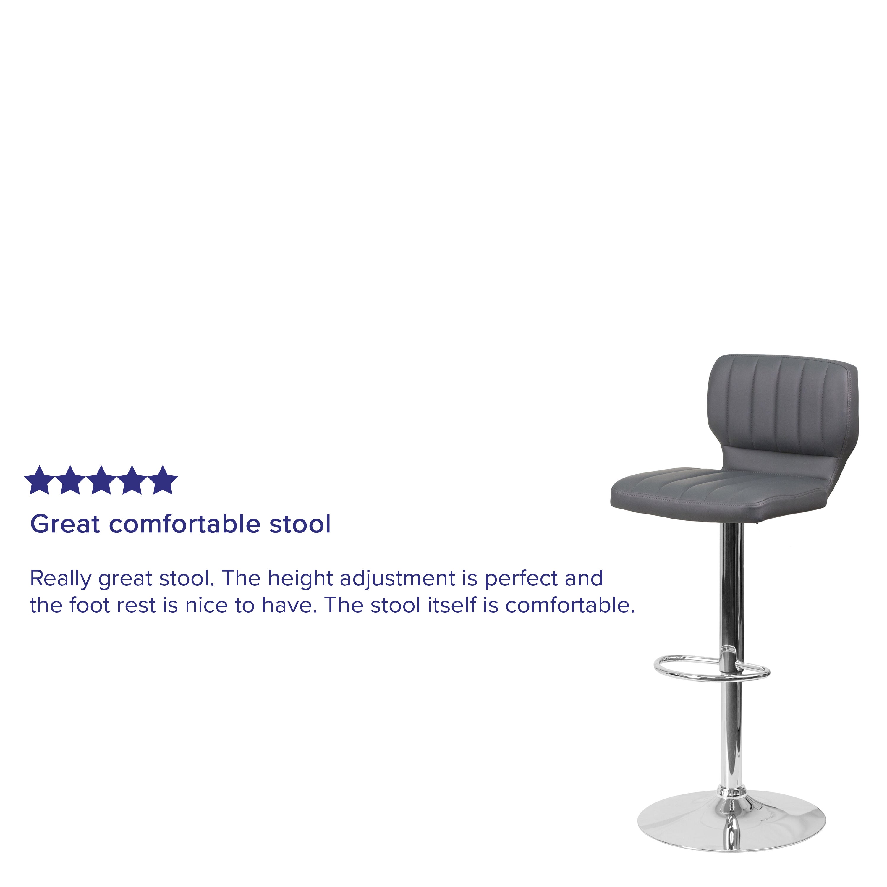 Jeremy Contemporary Gray Vinyl Adjustable Height Barstool with Vertical Stitch Back and Chrome Base