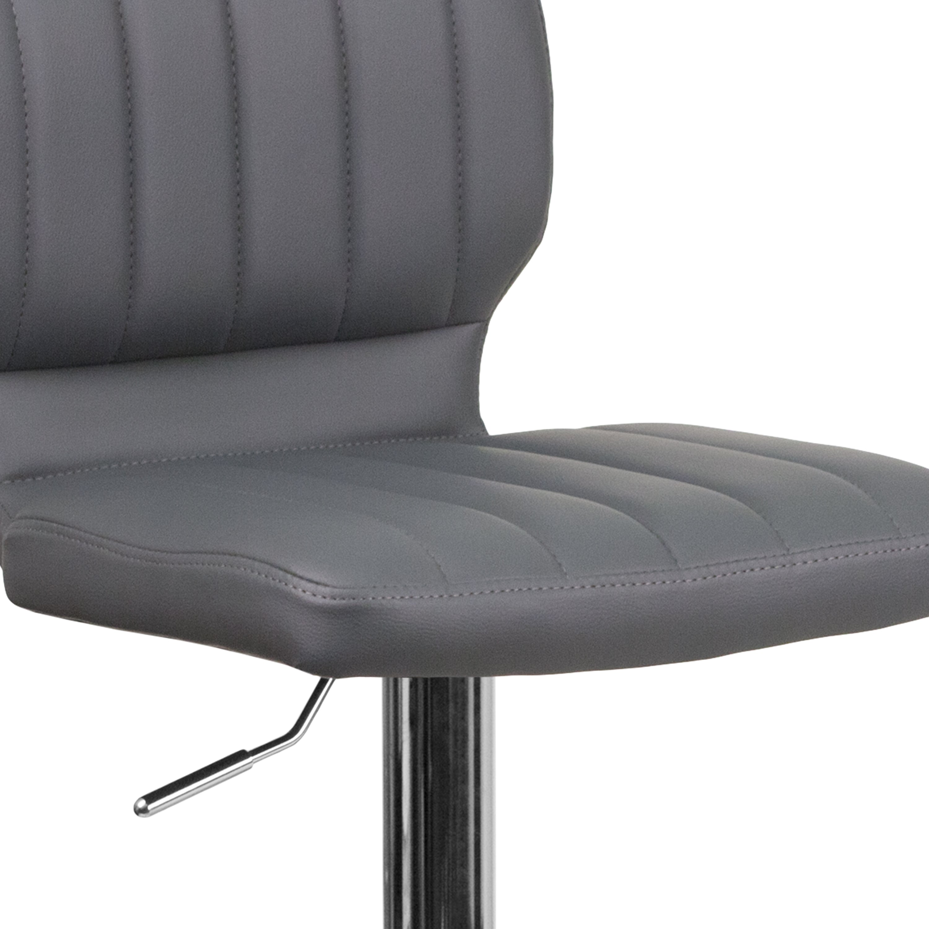 Jeremy Contemporary Gray Vinyl Adjustable Height Barstool with Vertical Stitch Back and Chrome Base