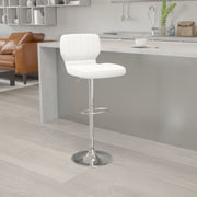 Jeremy Contemporary White Vinyl Adjustable Height Barstool with Vertical Stitch Back and Chrome Base
