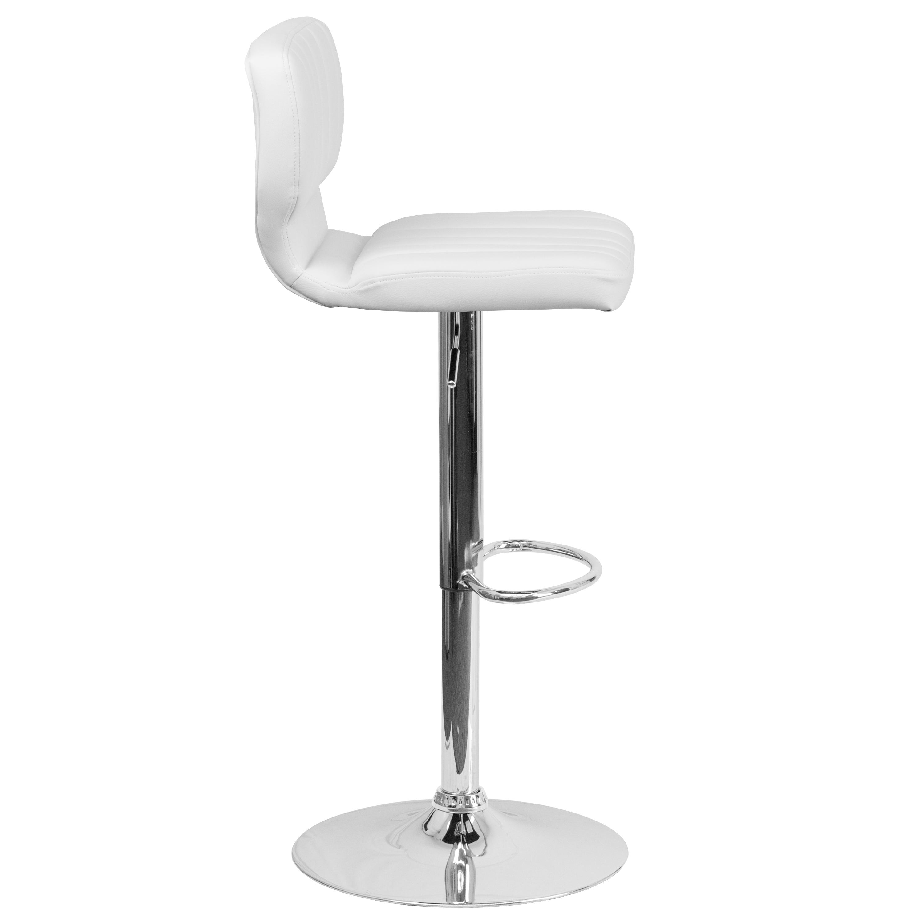 Jeremy Contemporary White Vinyl Adjustable Height Barstool with Vertical Stitch Back and Chrome Base