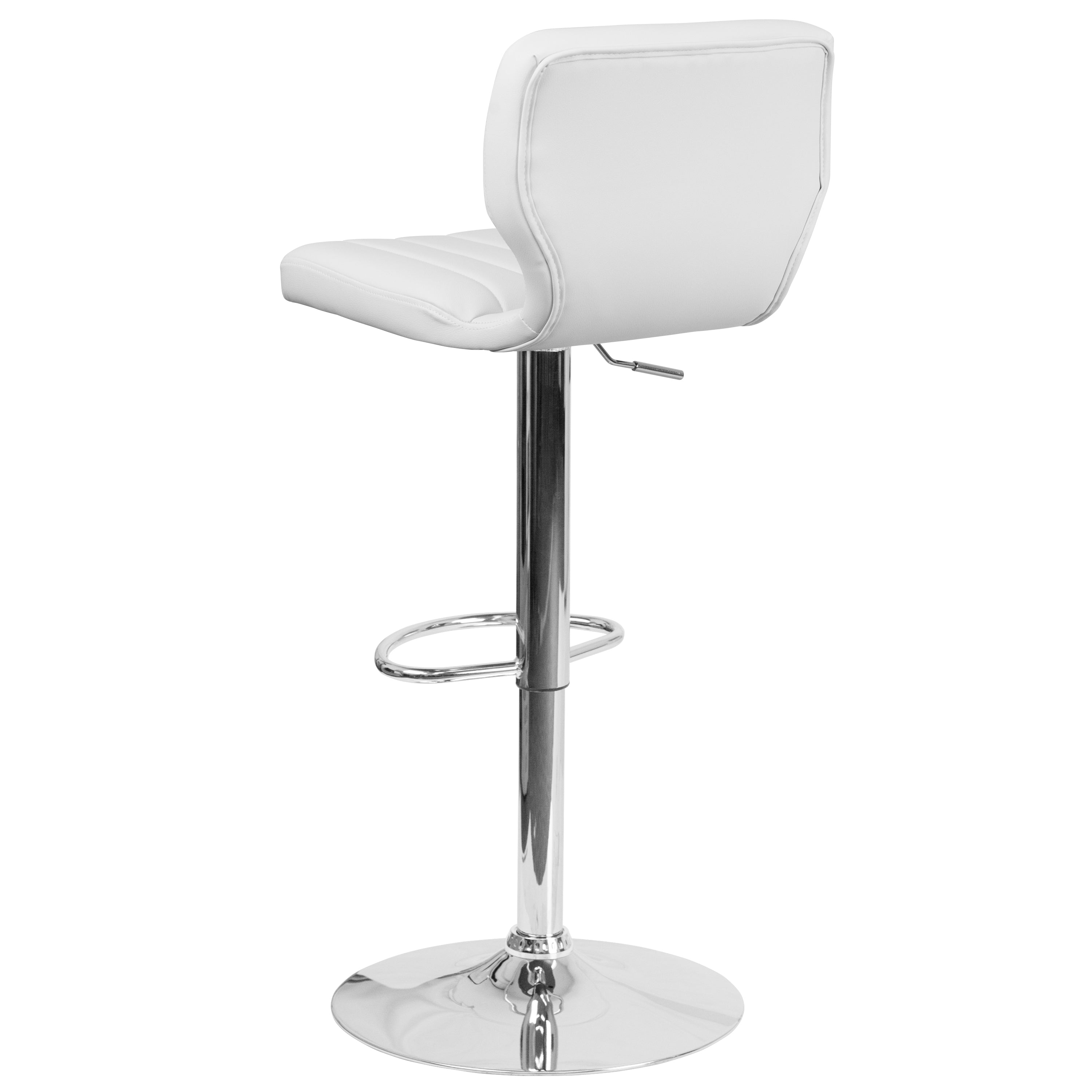 Jeremy Contemporary White Vinyl Adjustable Height Barstool with Vertical Stitch Back and Chrome Base