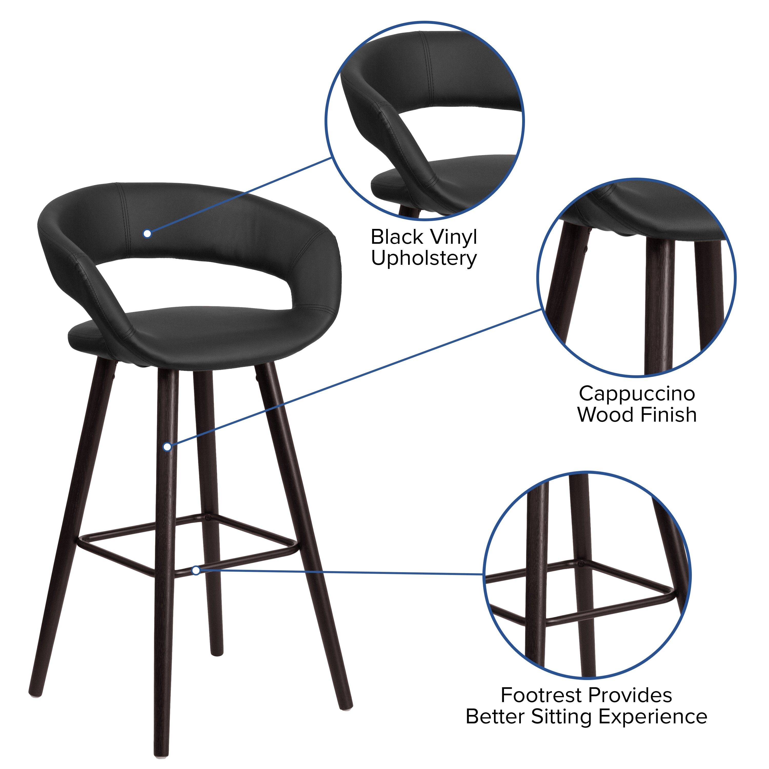 Brynn Series 29'' High Contemporary Cappuccino Wood Barstool in Black Vinyl