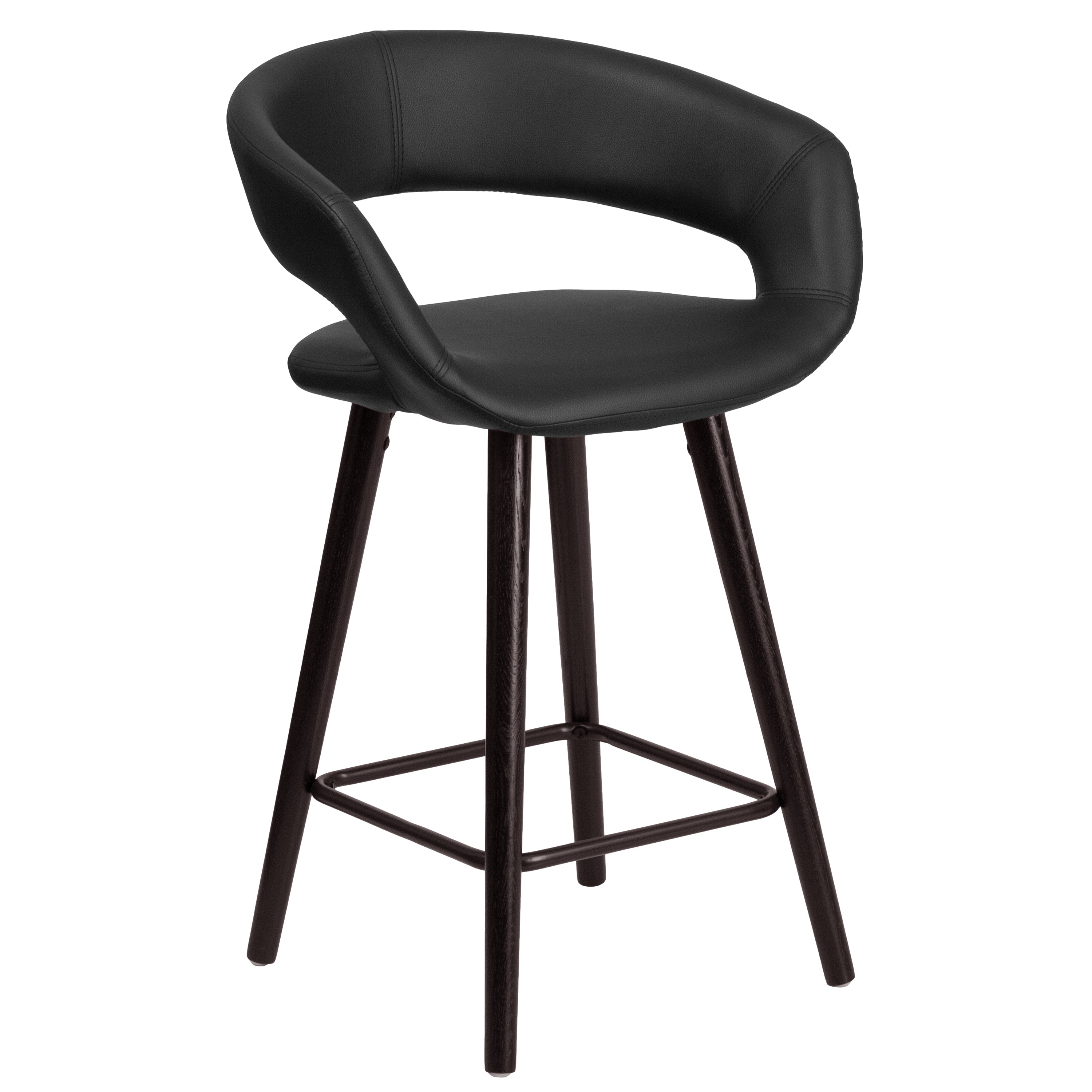 Brynn Series 23.75'' High Contemporary Cappuccino Wood Counter Height Stool in Black Vinyl