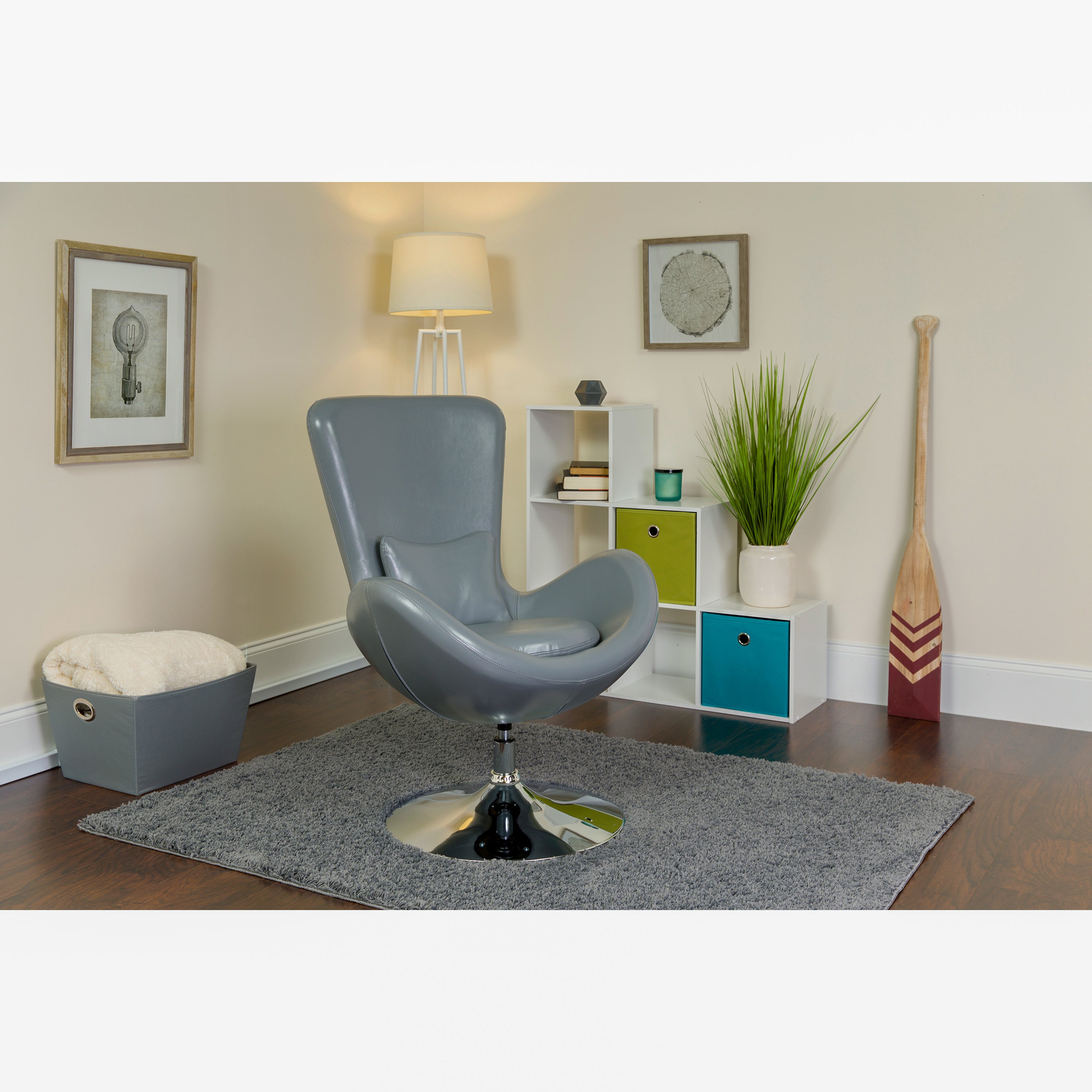 Egg Series Gray LeatherSoft Side Reception Chair