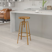 Toledo Industrial Style Barstool with Swivel Lift Adjustable Height Seat in Gold Finish