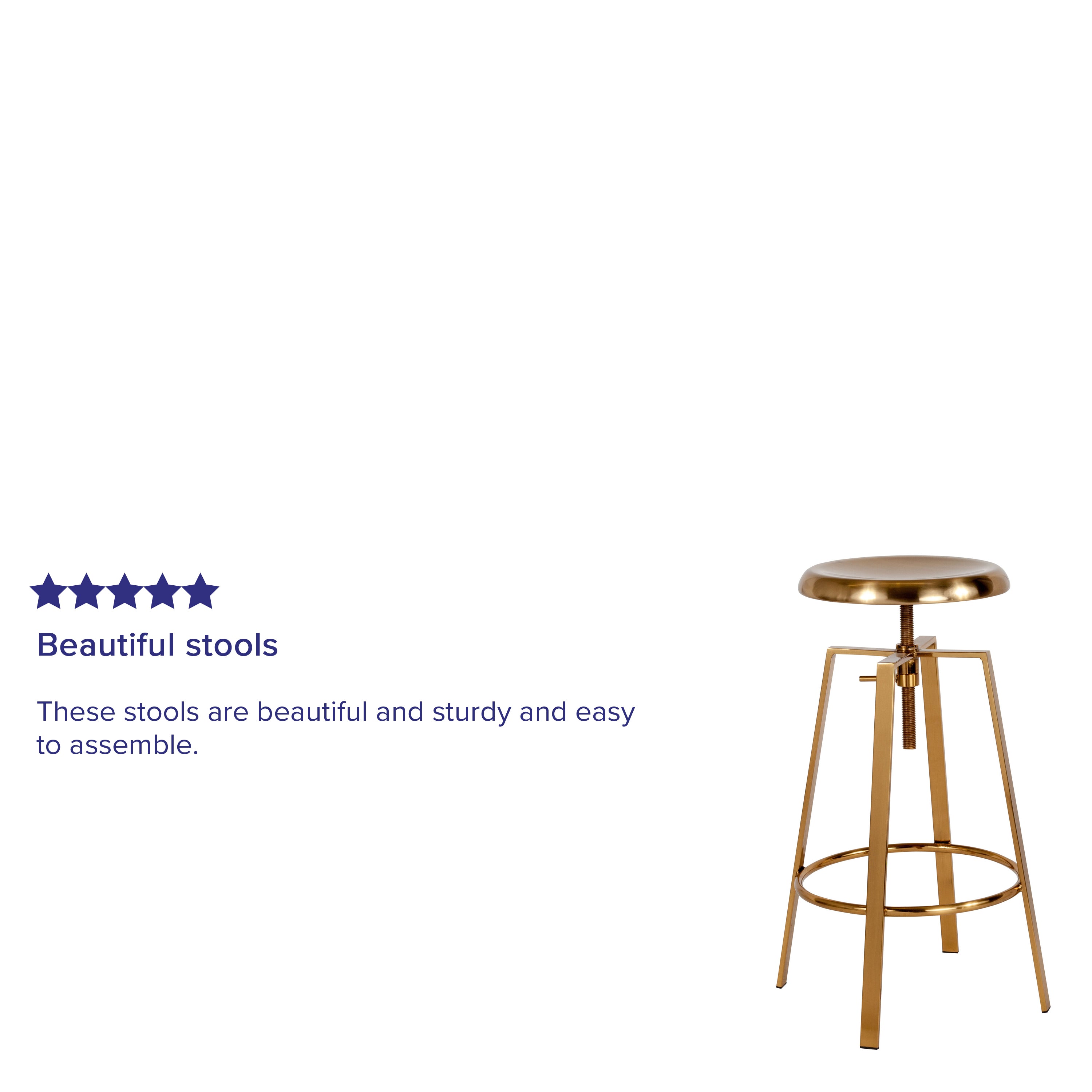 Toledo Industrial Style Barstool with Swivel Lift Adjustable Height Seat in Gold Finish