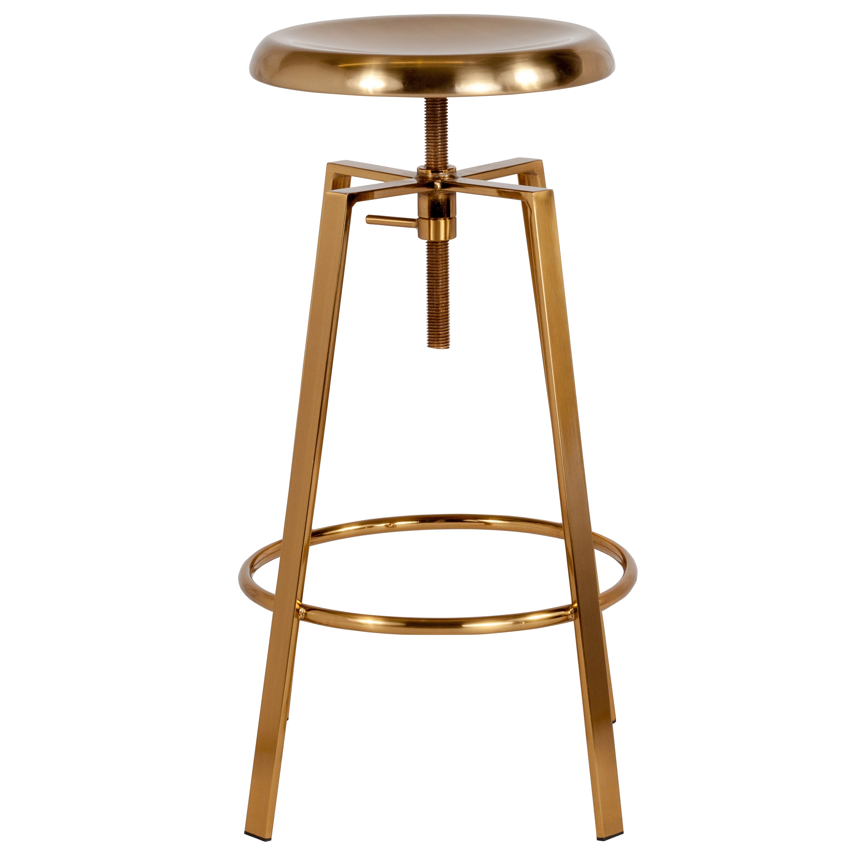 Toledo Industrial Style Barstool with Swivel Lift Adjustable Height Seat in Gold Finish
