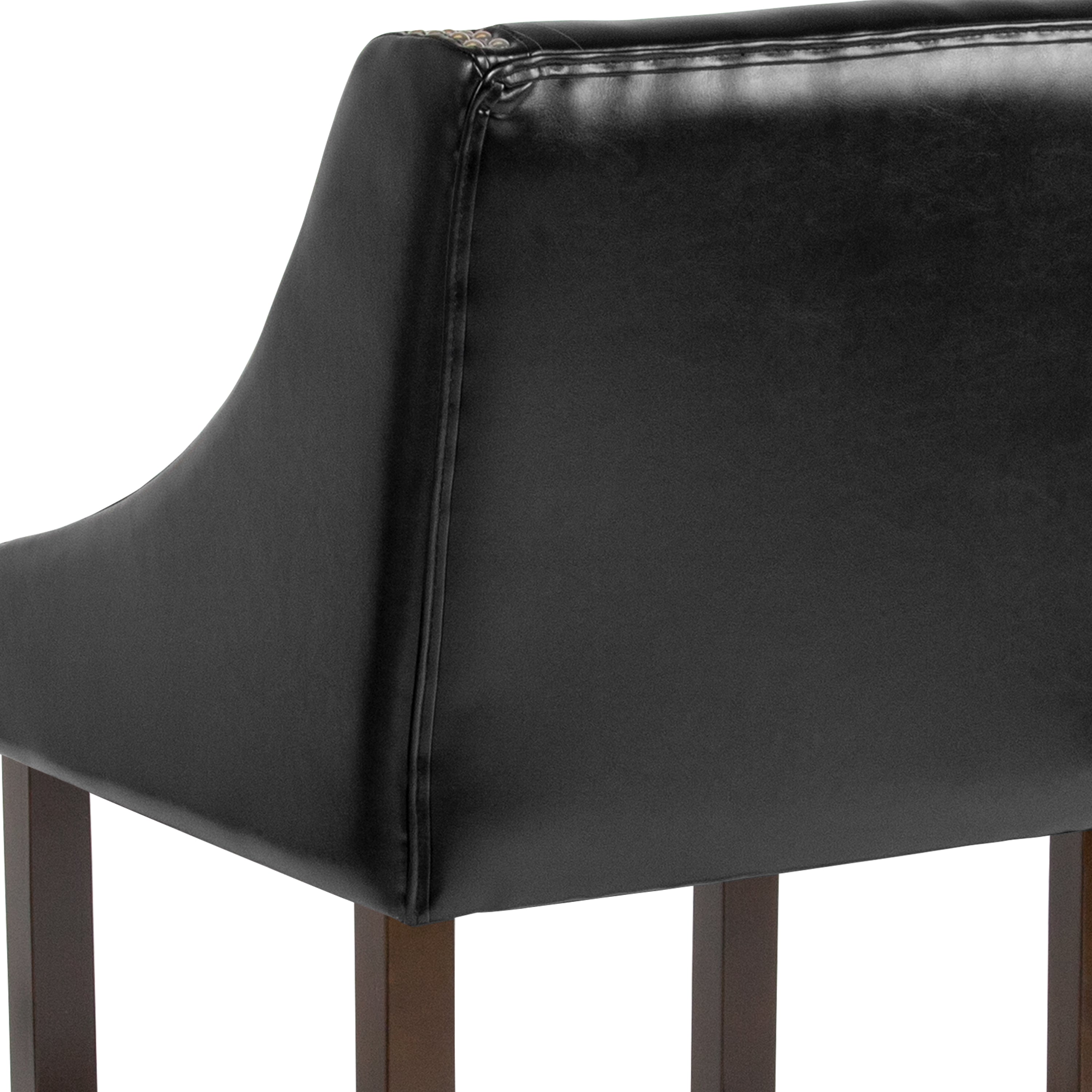 Carmel Series 24" High Transitional Walnut Counter Height Stool with Nail Trim in Black LeatherSoft