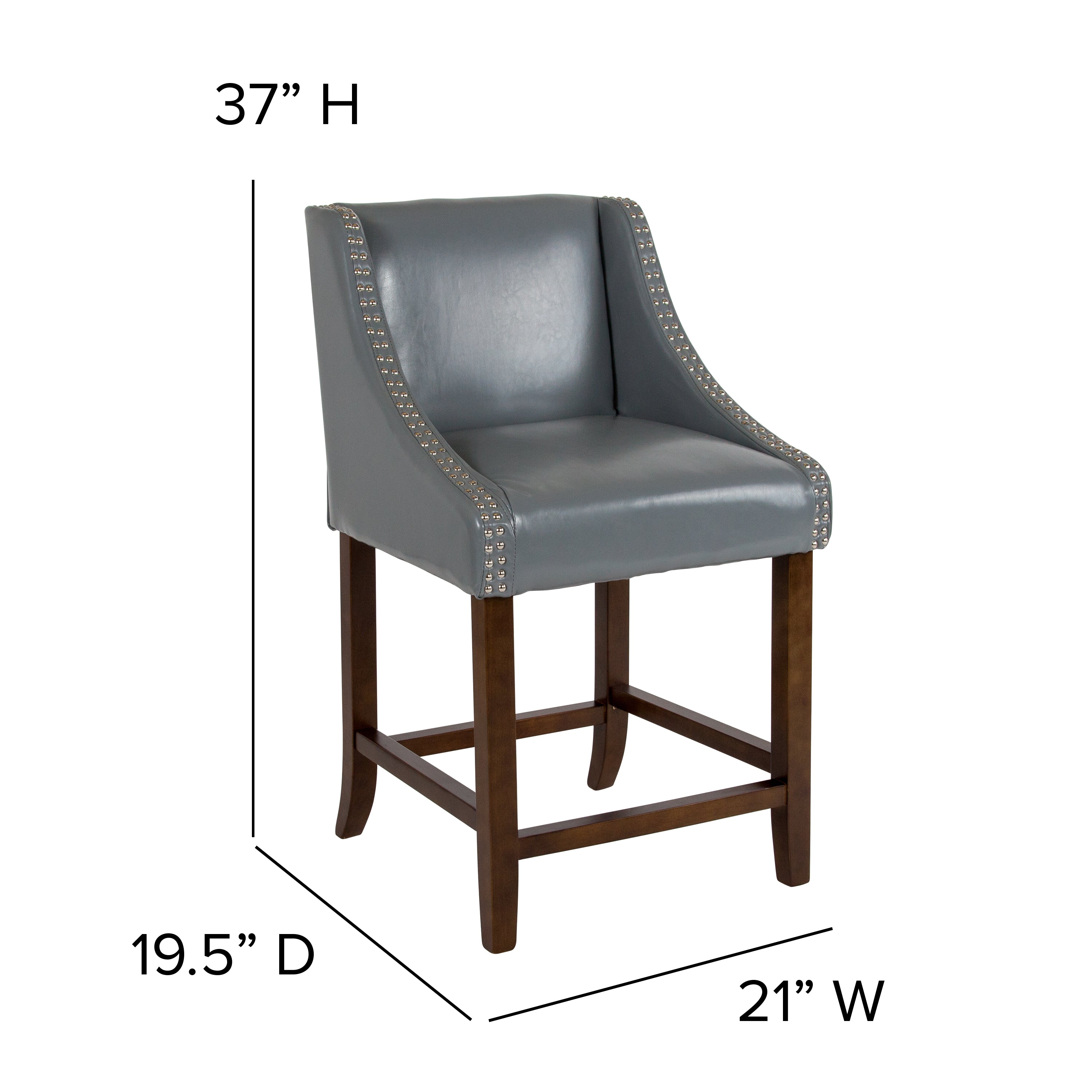 Carmel Series 24" High Transitional Walnut Counter Height Stool with Nail Trim in Light Gray LeatherSoft