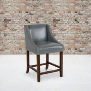 Carmel Series 24" High Transitional Walnut Counter Height Stool with Nail Trim in Light Gray LeatherSoft