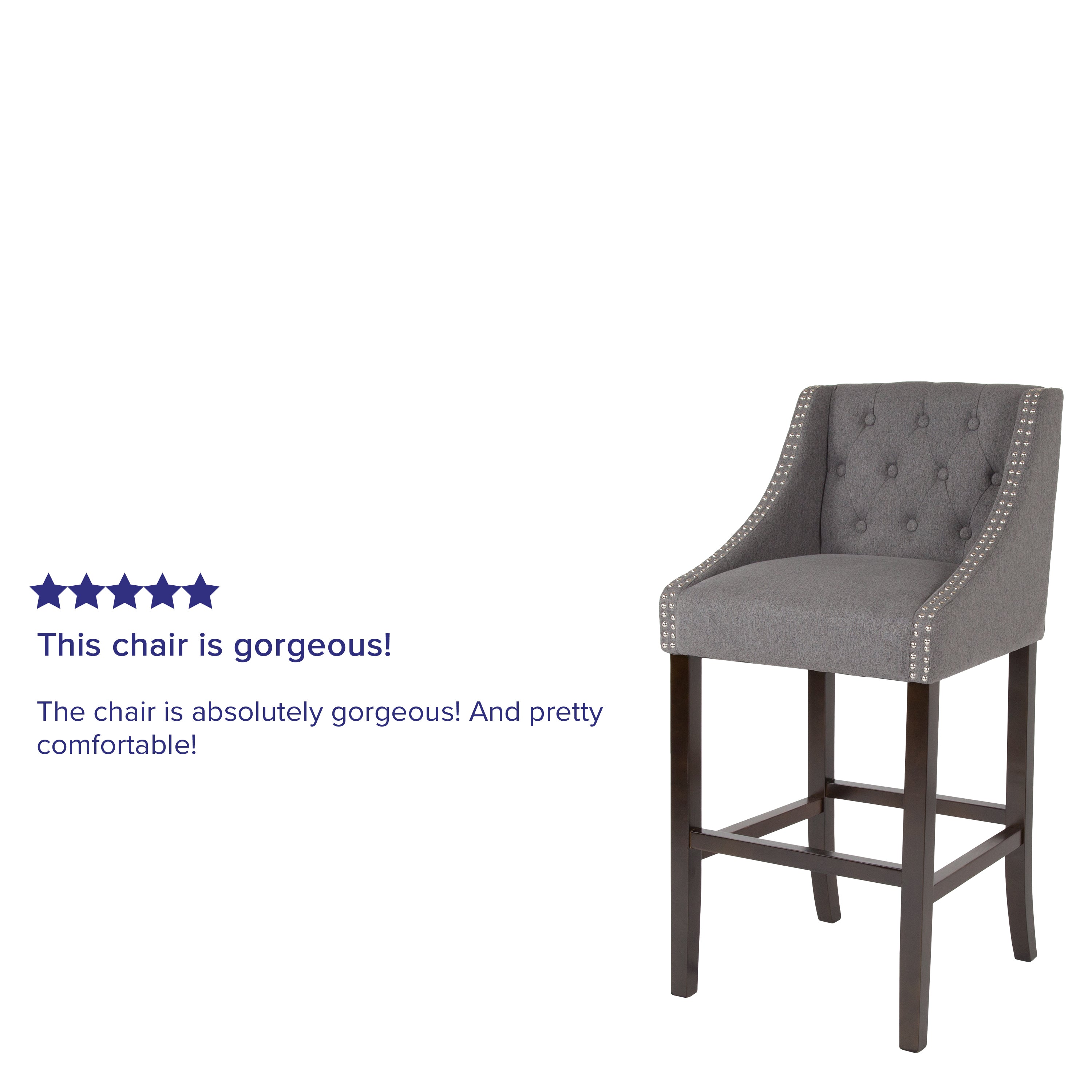 Carmel Series 30" High Transitional Tufted Walnut Barstool with Accent Nail Trim in Dark Gray Fabric