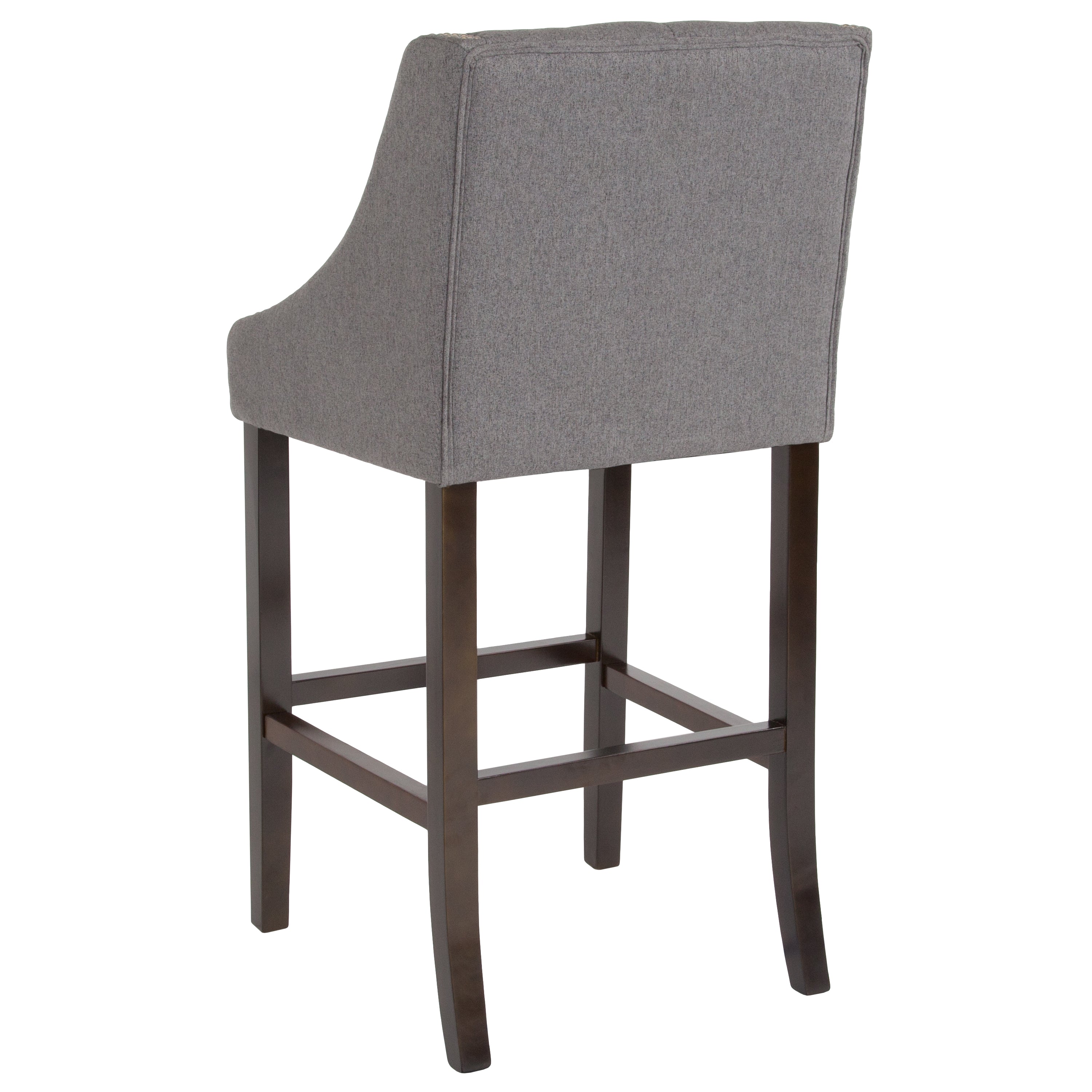 Carmel Series 30" High Transitional Tufted Walnut Barstool with Accent Nail Trim in Dark Gray Fabric
