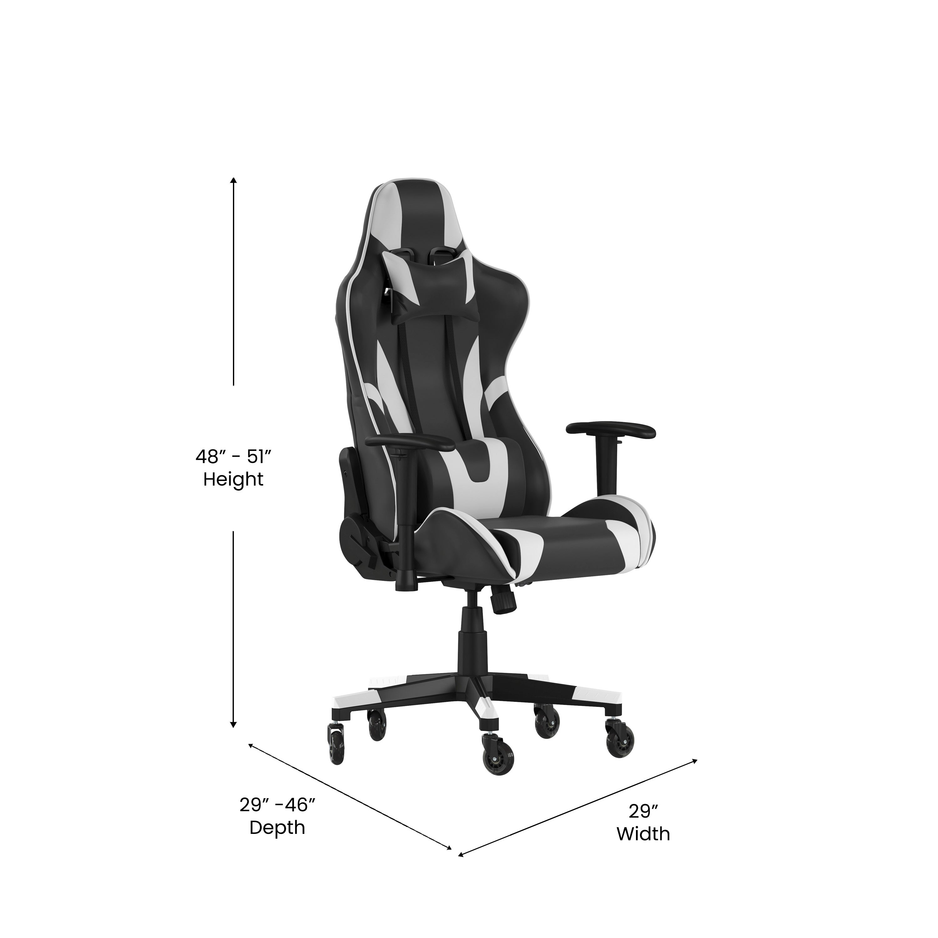 X20 Gaming Chair Racing Office Computer PC Adjustable Chair with Reclining Back and Transparent Roller Wheels in Black LeatherSoft
