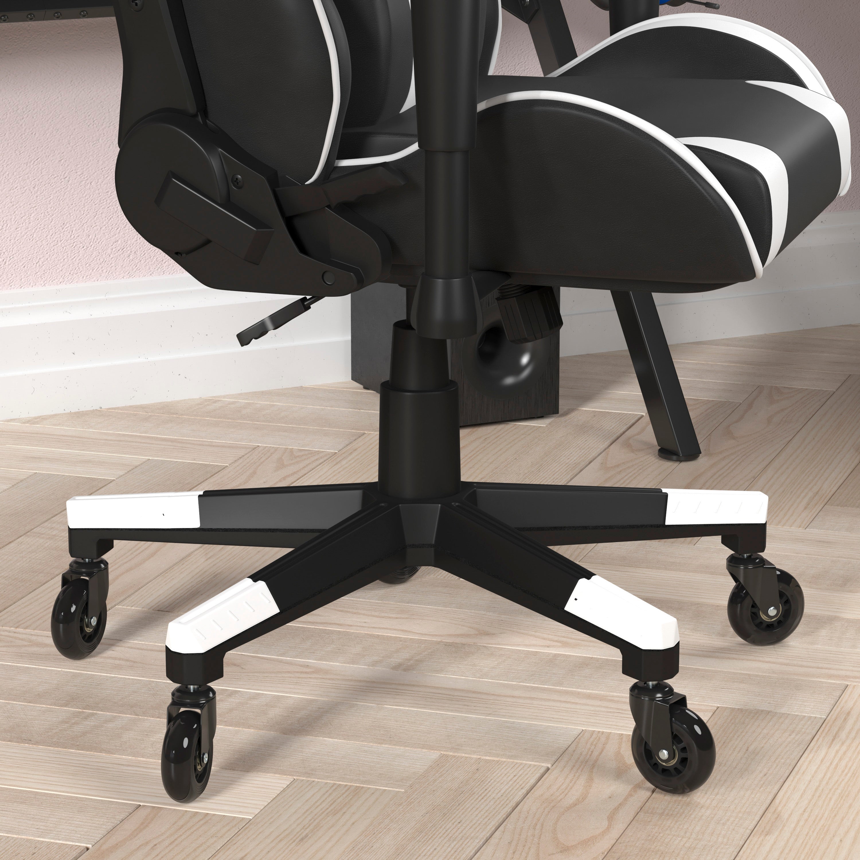 X20 Gaming Chair Racing Office Computer PC Adjustable Chair with Reclining Back and Transparent Roller Wheels in Black LeatherSoft