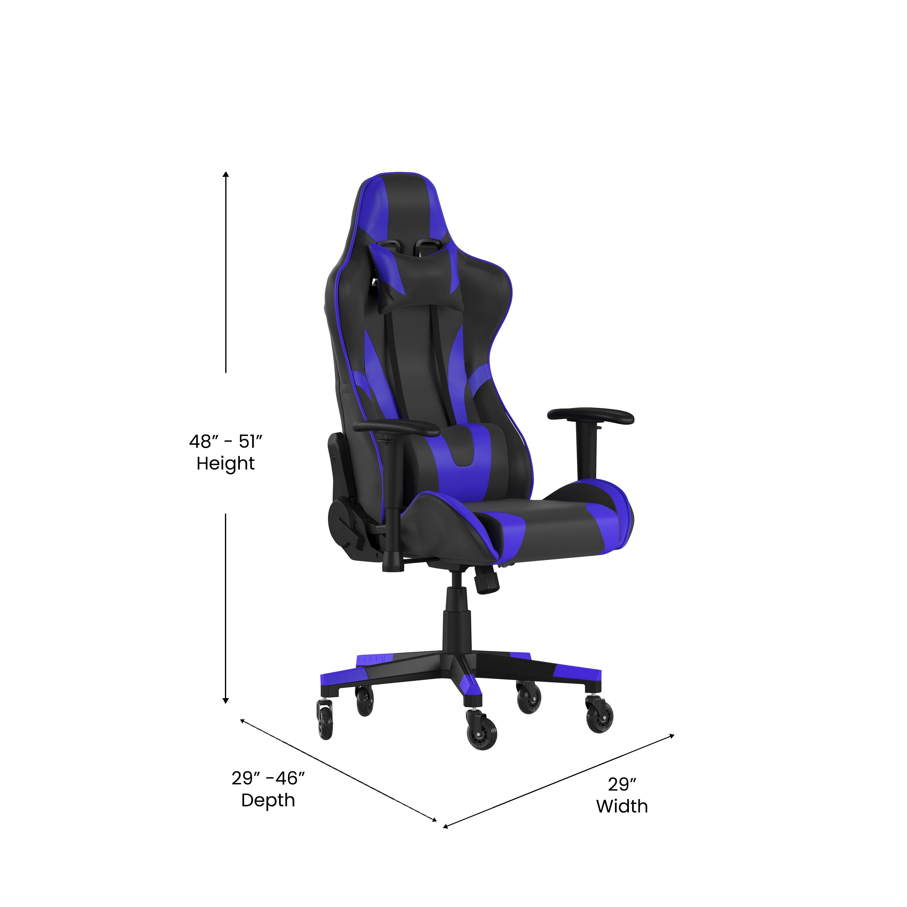 X20 Gaming Chair Racing Office Computer PC Adjustable Chair with Reclining Back and Transparent Roller Wheels in Blue LeatherSoft
