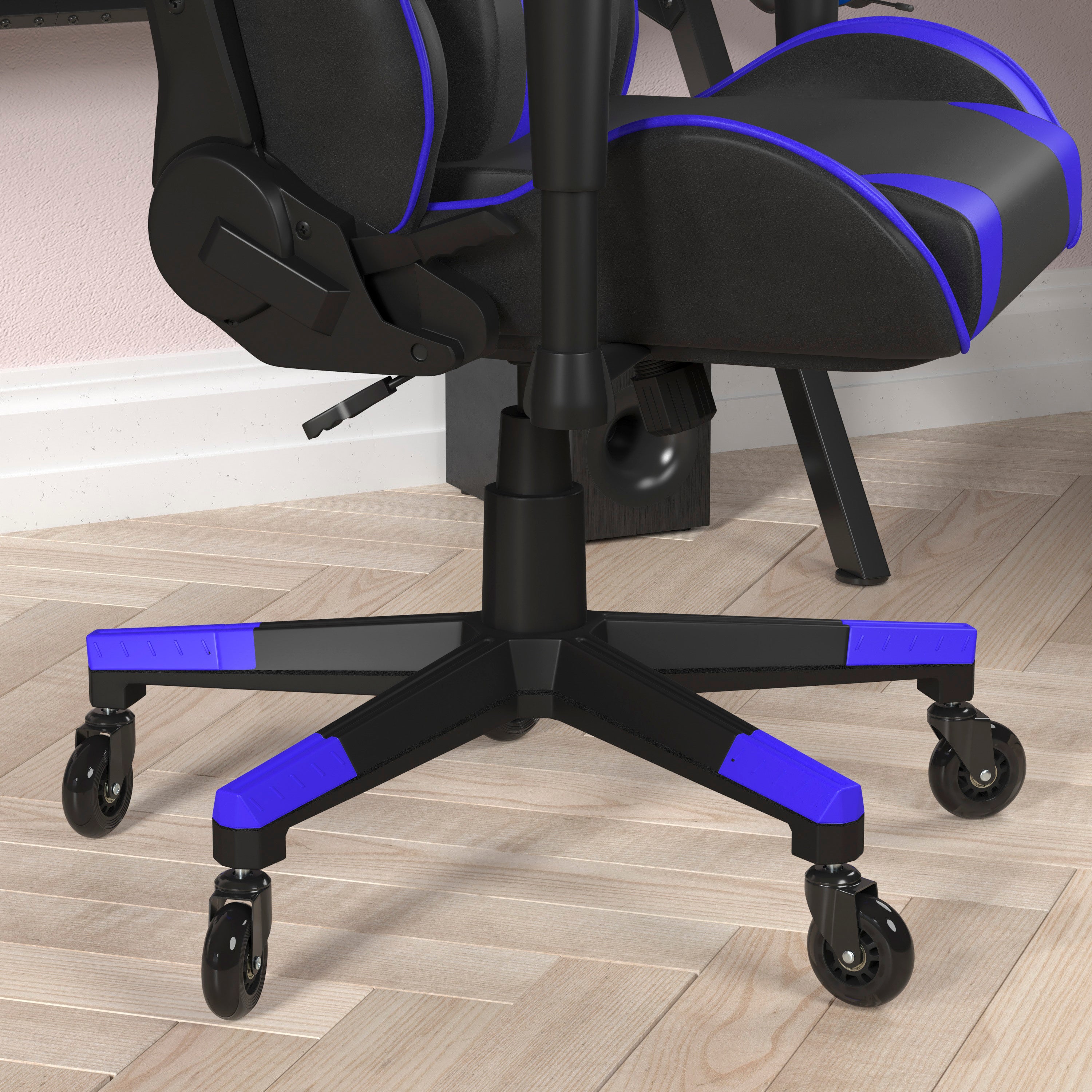 X20 Gaming Chair Racing Office Computer PC Adjustable Chair with Reclining Back and Transparent Roller Wheels in Blue LeatherSoft