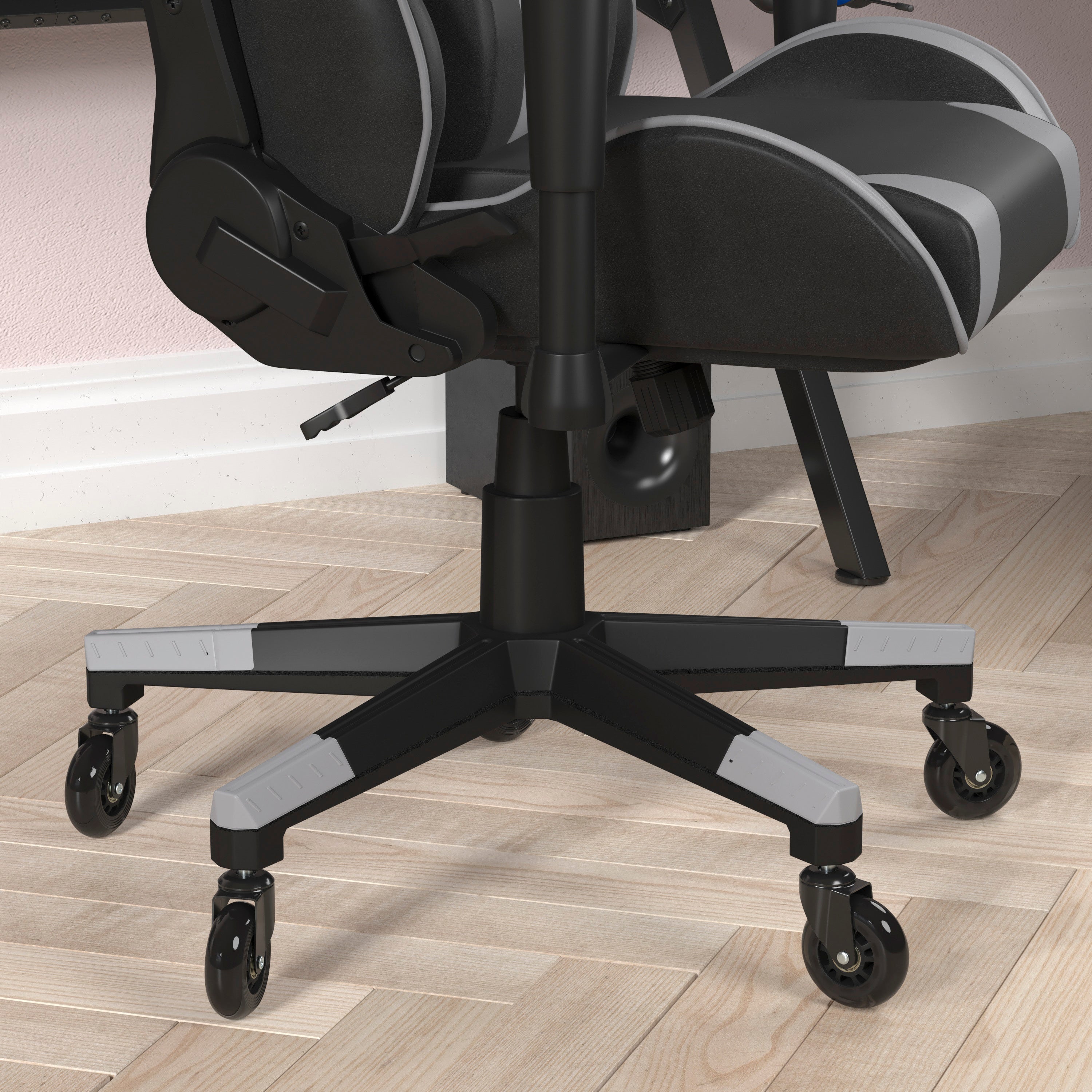 X20 Gaming Chair Racing Office Computer PC Adjustable Chair with Reclining Back and Transparent Roller Wheels in Gray LeatherSoft