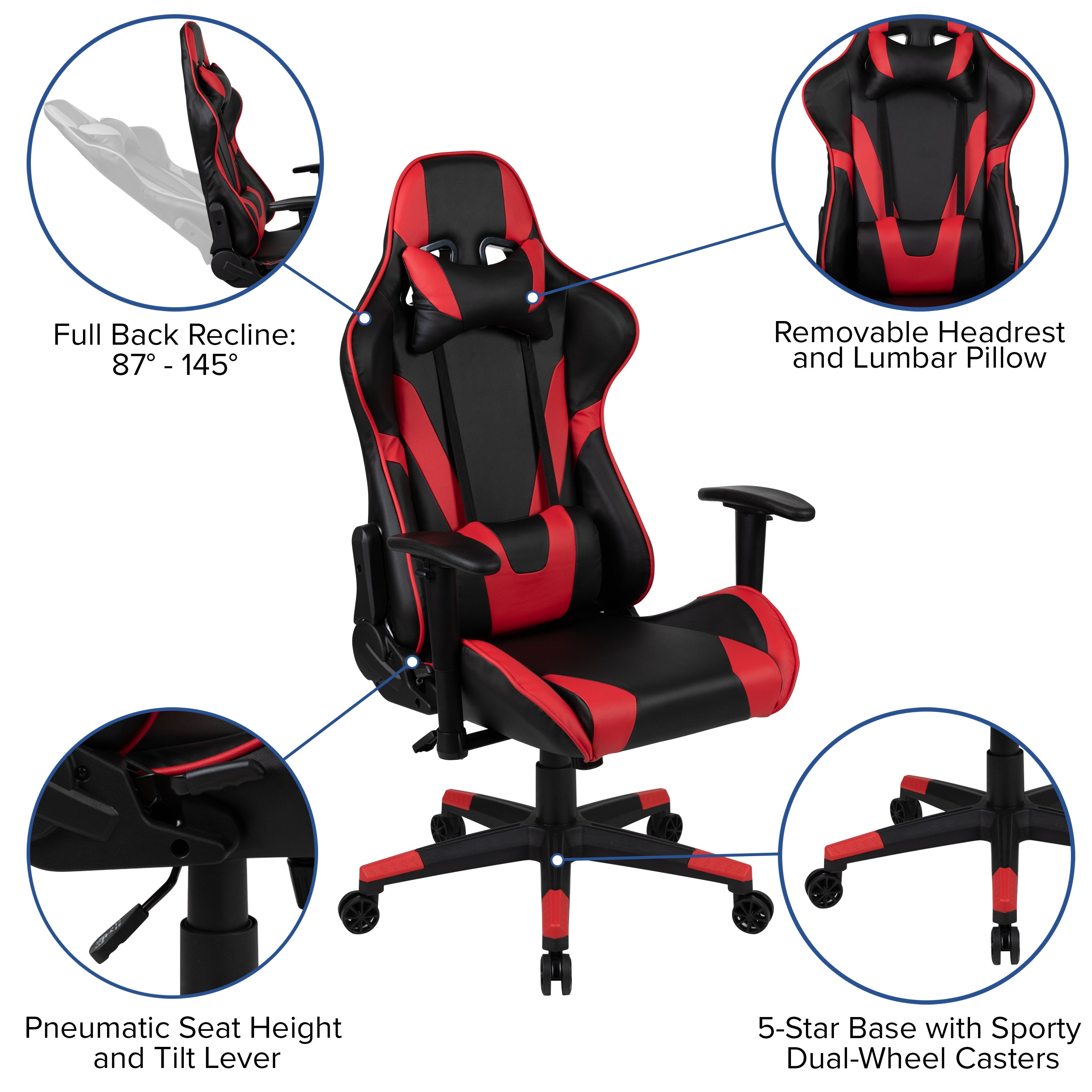 X20 Gaming Chair Racing Office Ergonomic Computer PC Adjustable Swivel Chair with Fully Reclining Back in Red LeatherSoft
