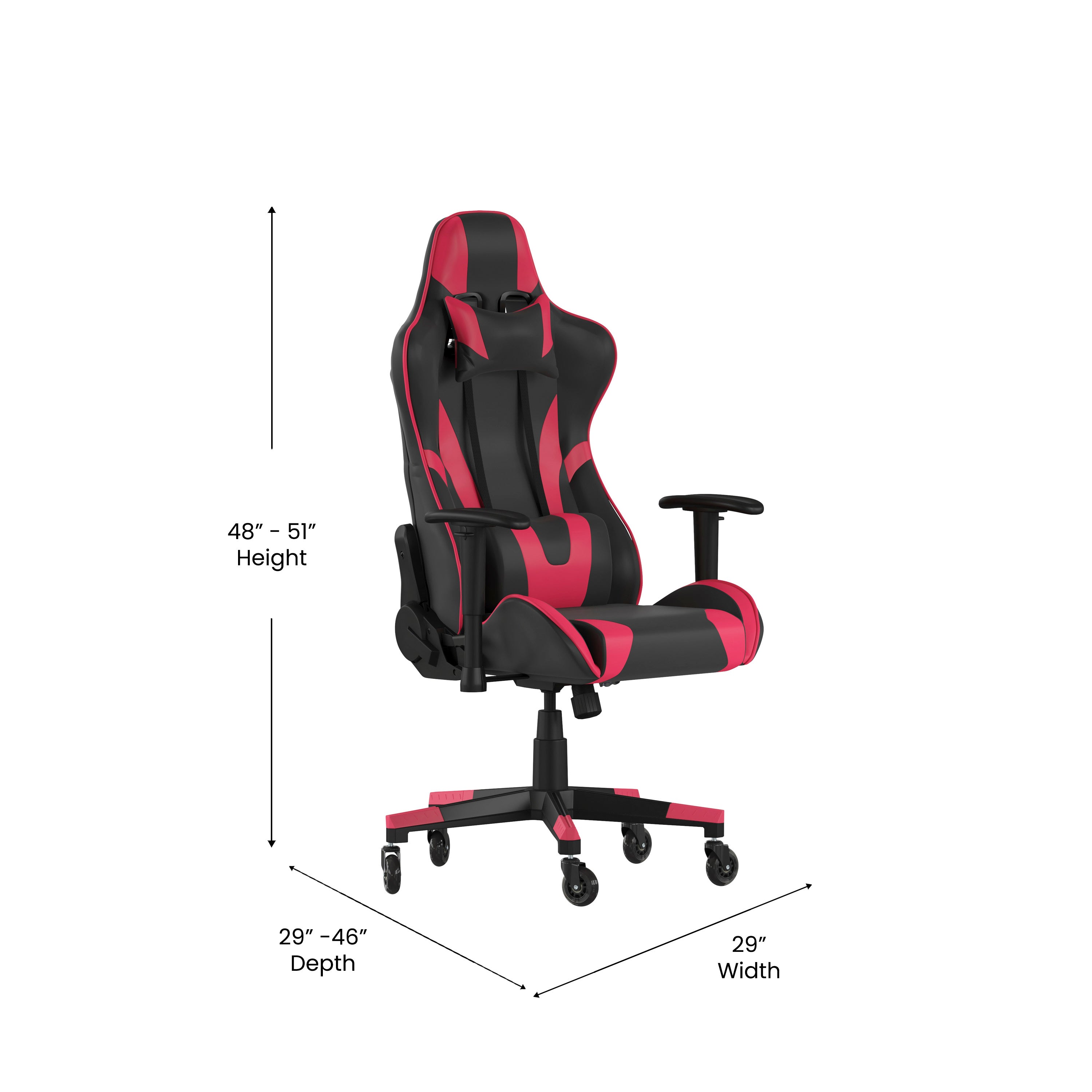 X20 Gaming Chair Racing Office Computer PC Adjustable Chair with Reclining Back and Transparent Roller Wheels in Red LeatherSoft