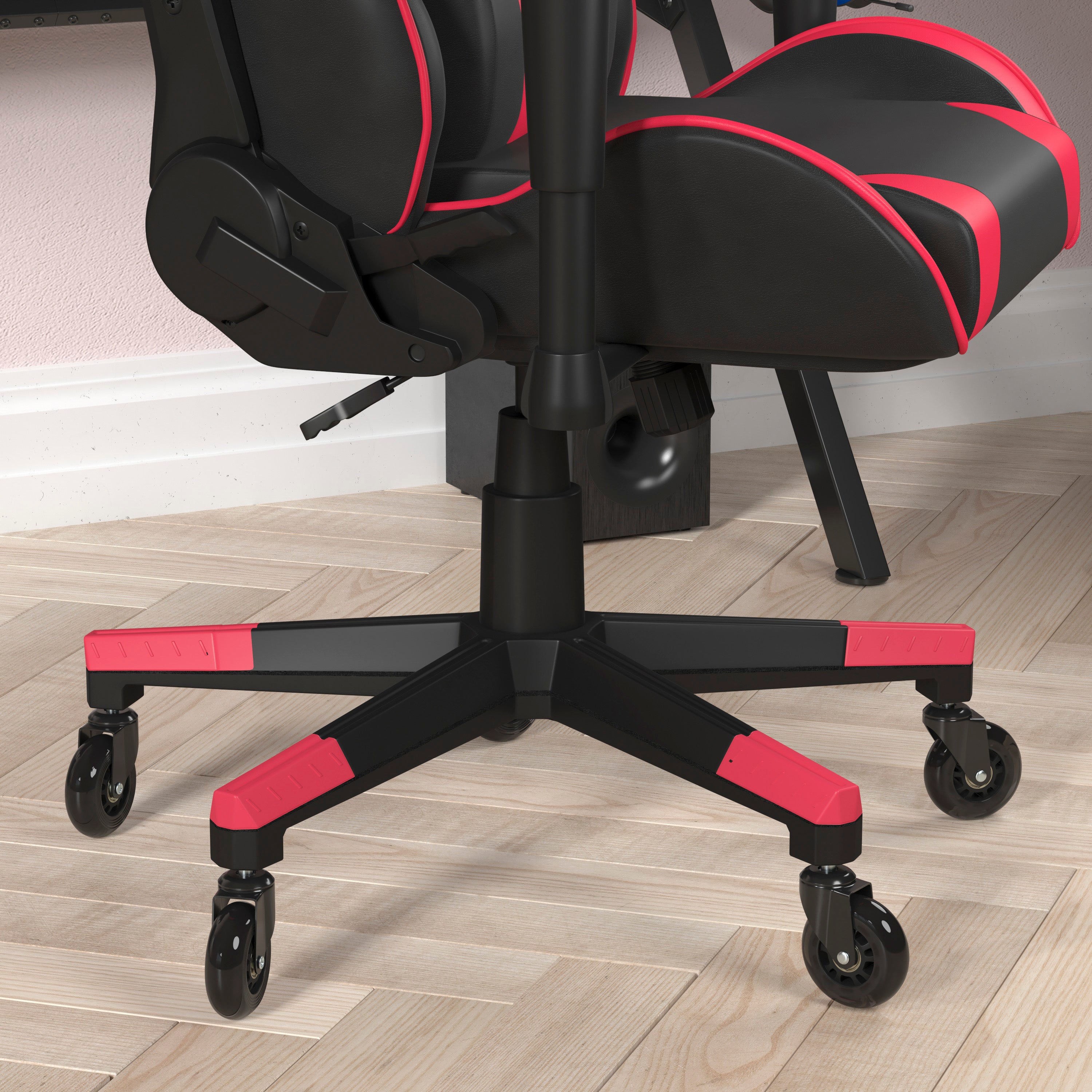 X20 Gaming Chair Racing Office Computer PC Adjustable Chair with Reclining Back and Transparent Roller Wheels in Red LeatherSoft
