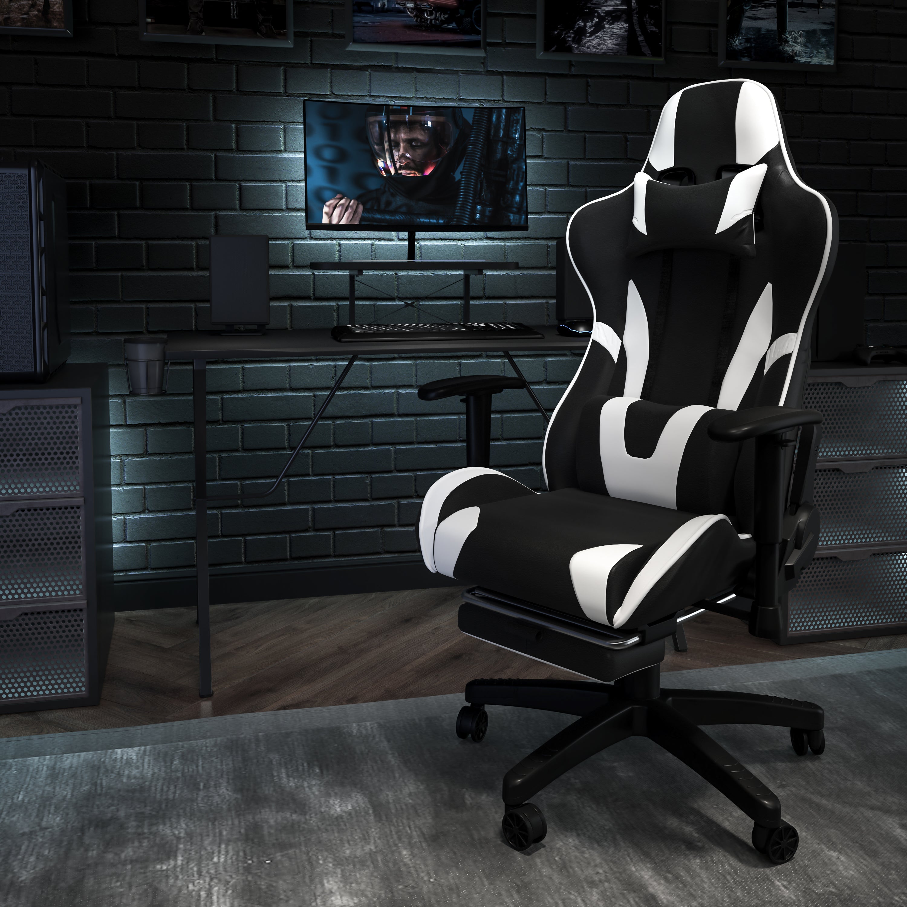 X30 Gaming Chair Racing Office Ergonomic Computer Chair with Fully Reclining Back and Slide-Out Footrest in Black LeatherSoft