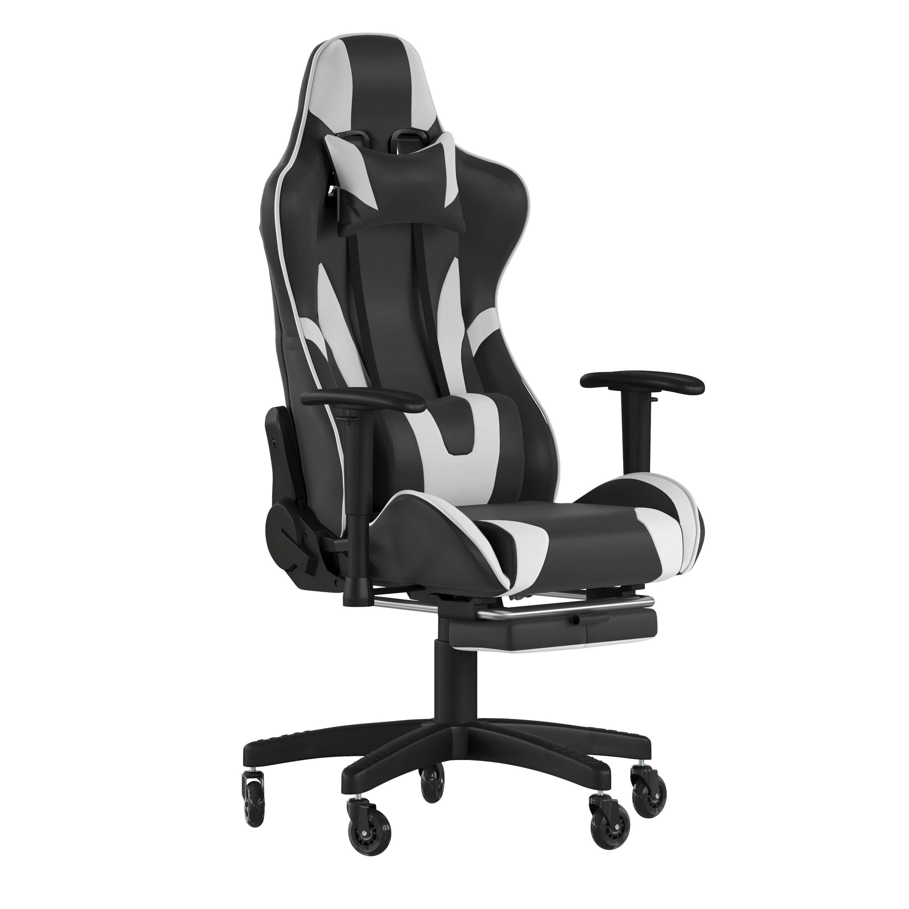 X30 Gaming Chair Racing Computer Chair with Reclining Back, Slide-Out Footrest, and Transparent Roller Wheels in Black LeatherSoft