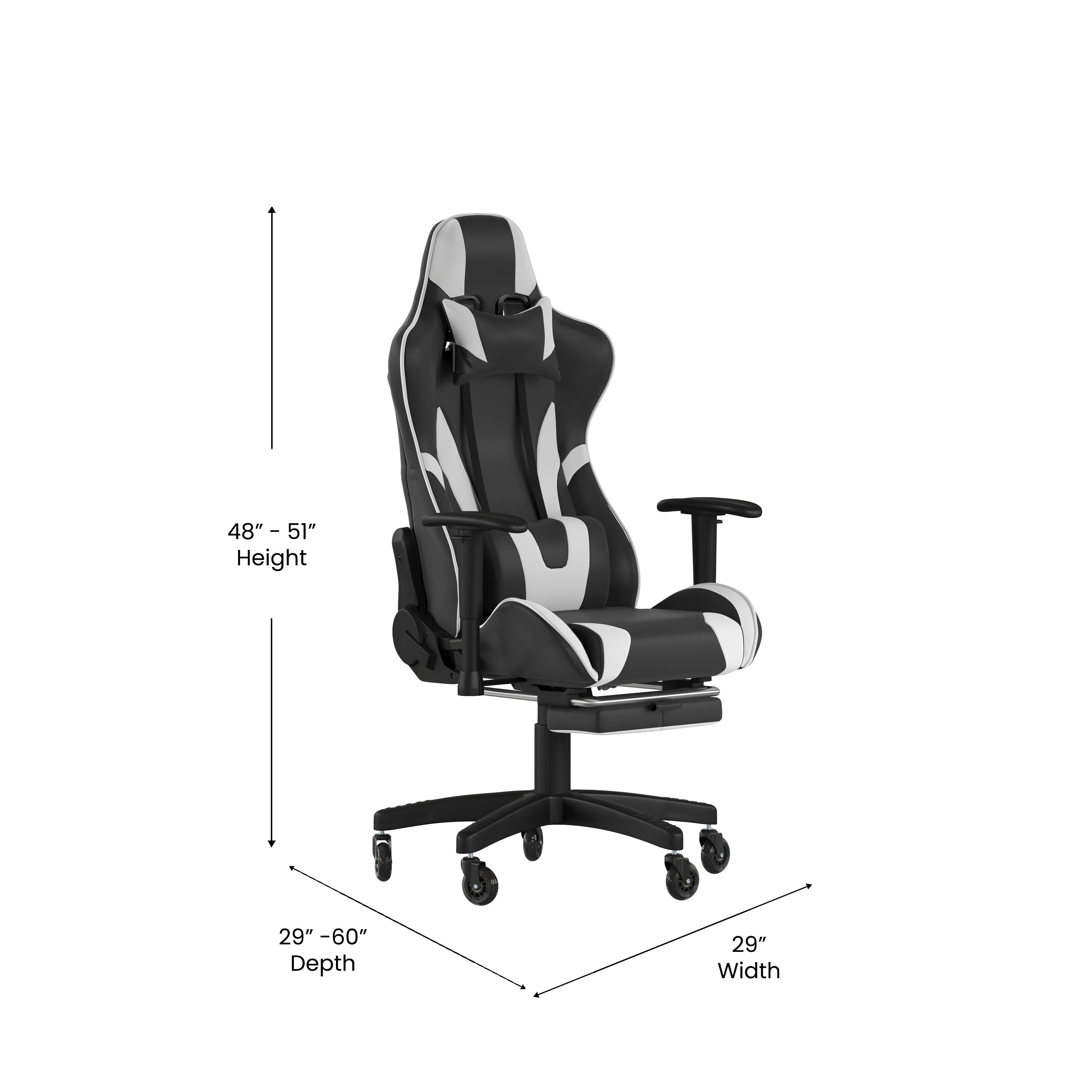 X30 Gaming Chair Racing Computer Chair with Reclining Back, Slide-Out Footrest, and Transparent Roller Wheels in Black LeatherSoft