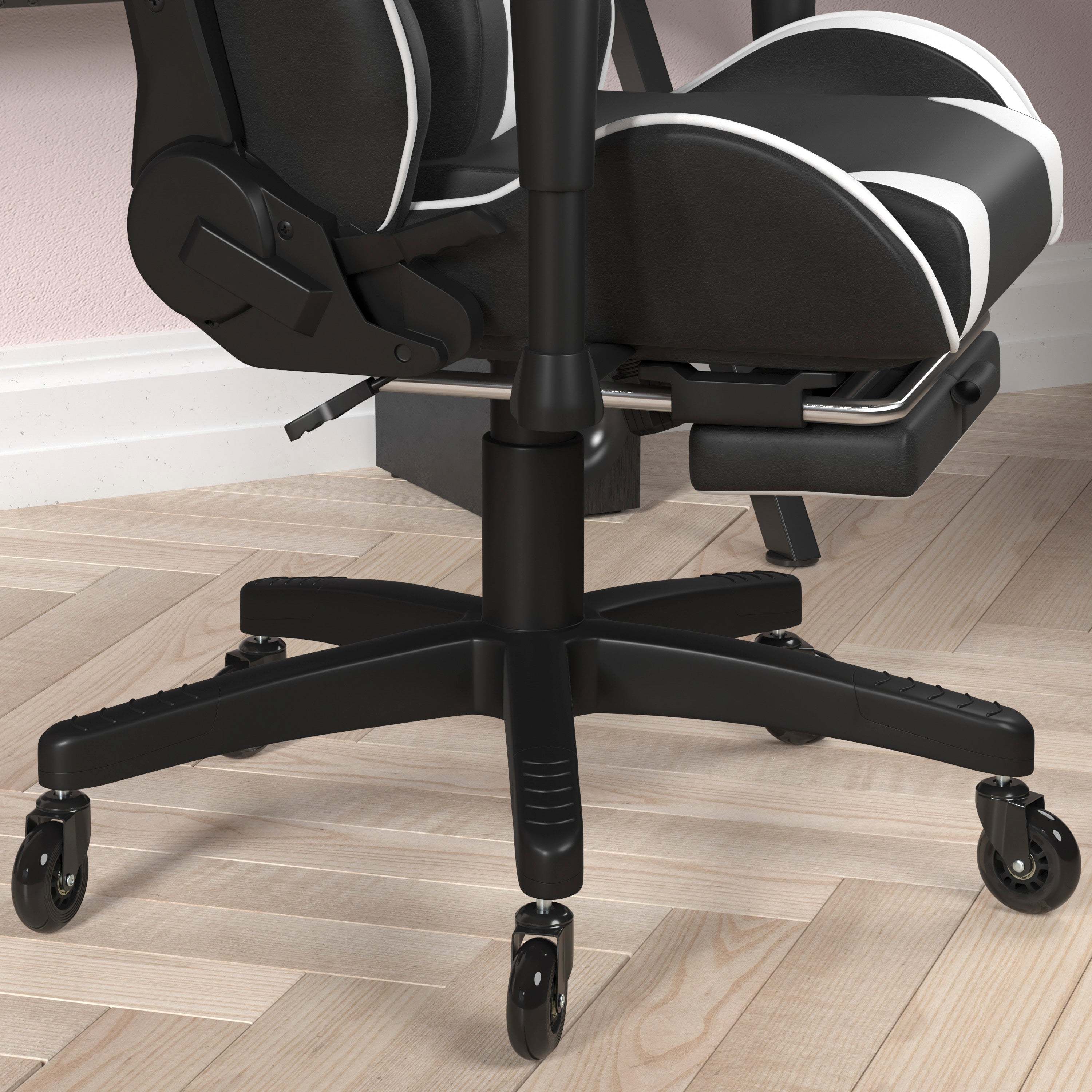 X30 Gaming Chair Racing Computer Chair with Reclining Back, Slide-Out Footrest, and Transparent Roller Wheels in Black LeatherSoft