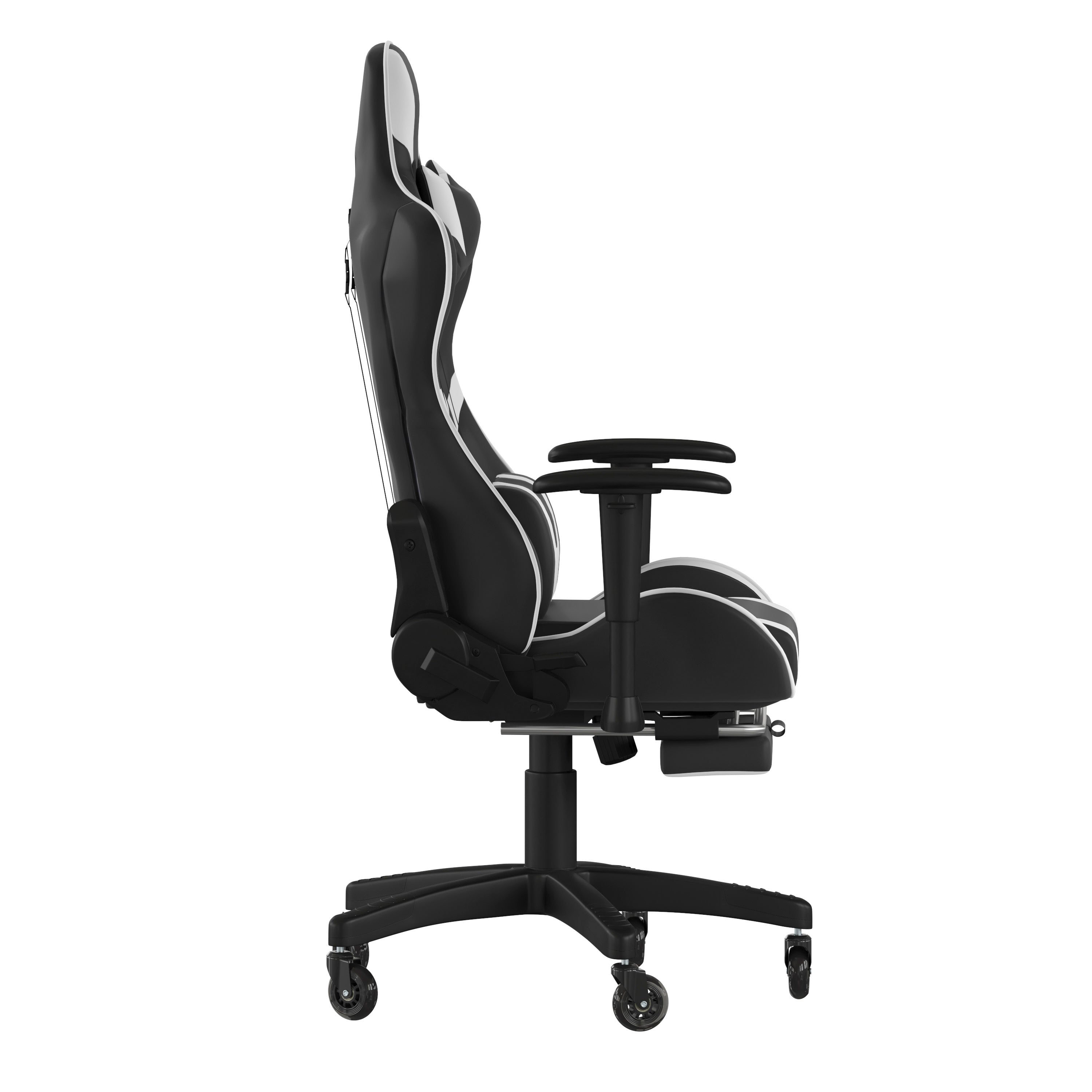 X30 Gaming Chair Racing Computer Chair with Reclining Back, Slide-Out Footrest, and Transparent Roller Wheels in Black LeatherSoft