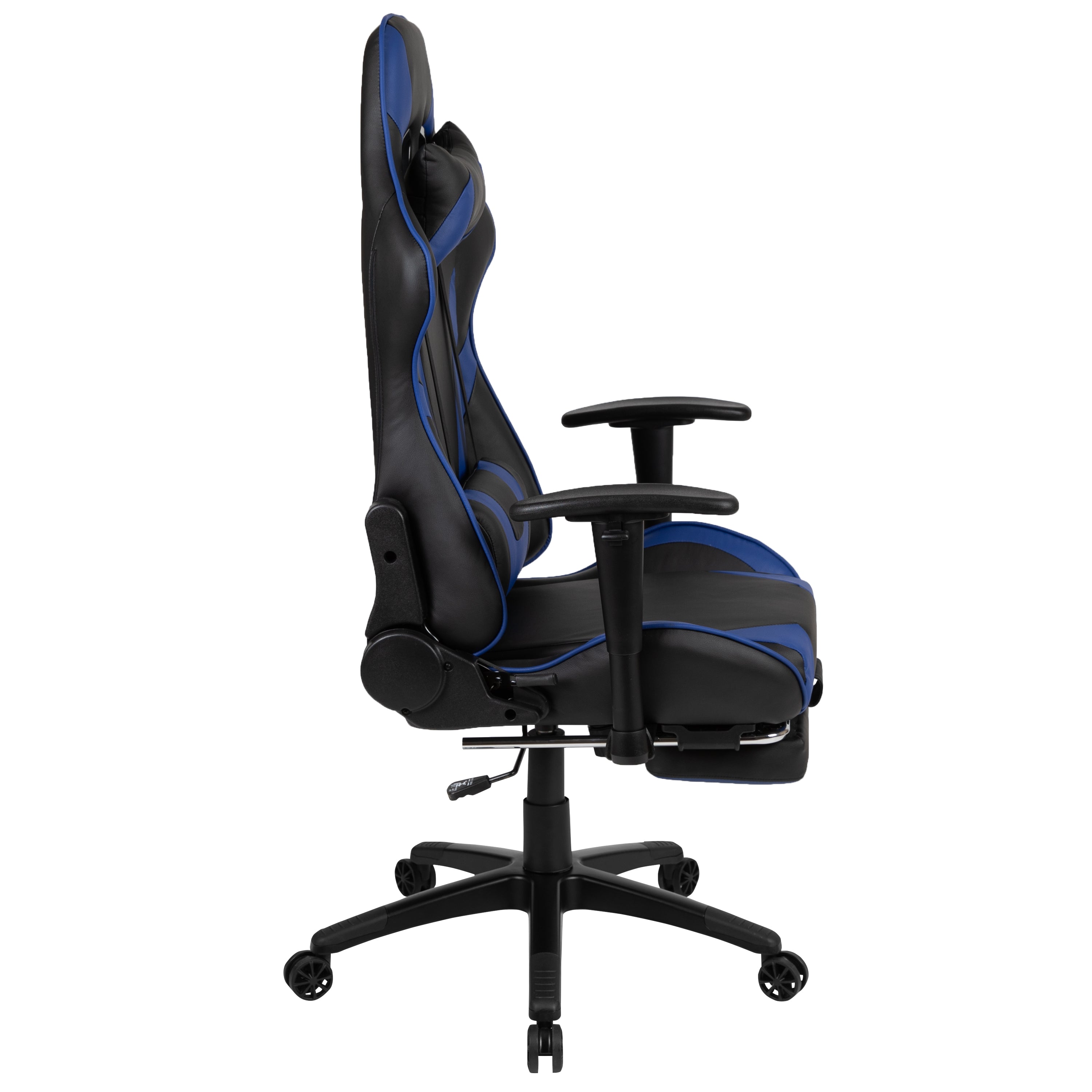 X30 Gaming Chair Racing Office Ergonomic Computer Chair with Reclining Back and Slide-Out Footrest in Blue LeatherSoft