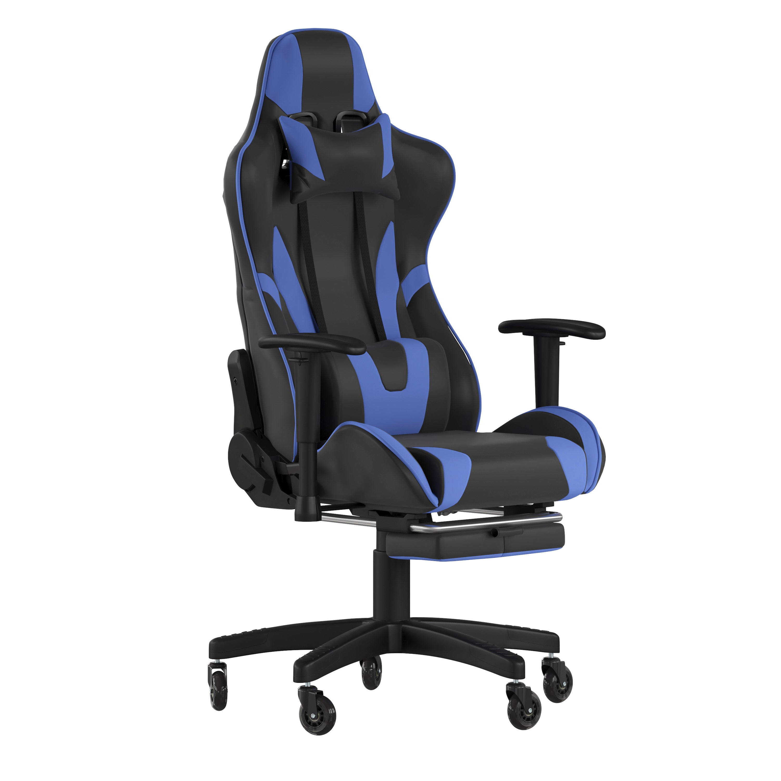 X30 Gaming Chair Racing Computer Chair with Reclining Back, Slide-Out Footrest, and Transparent Roller Wheels in Blue LeatherSoft