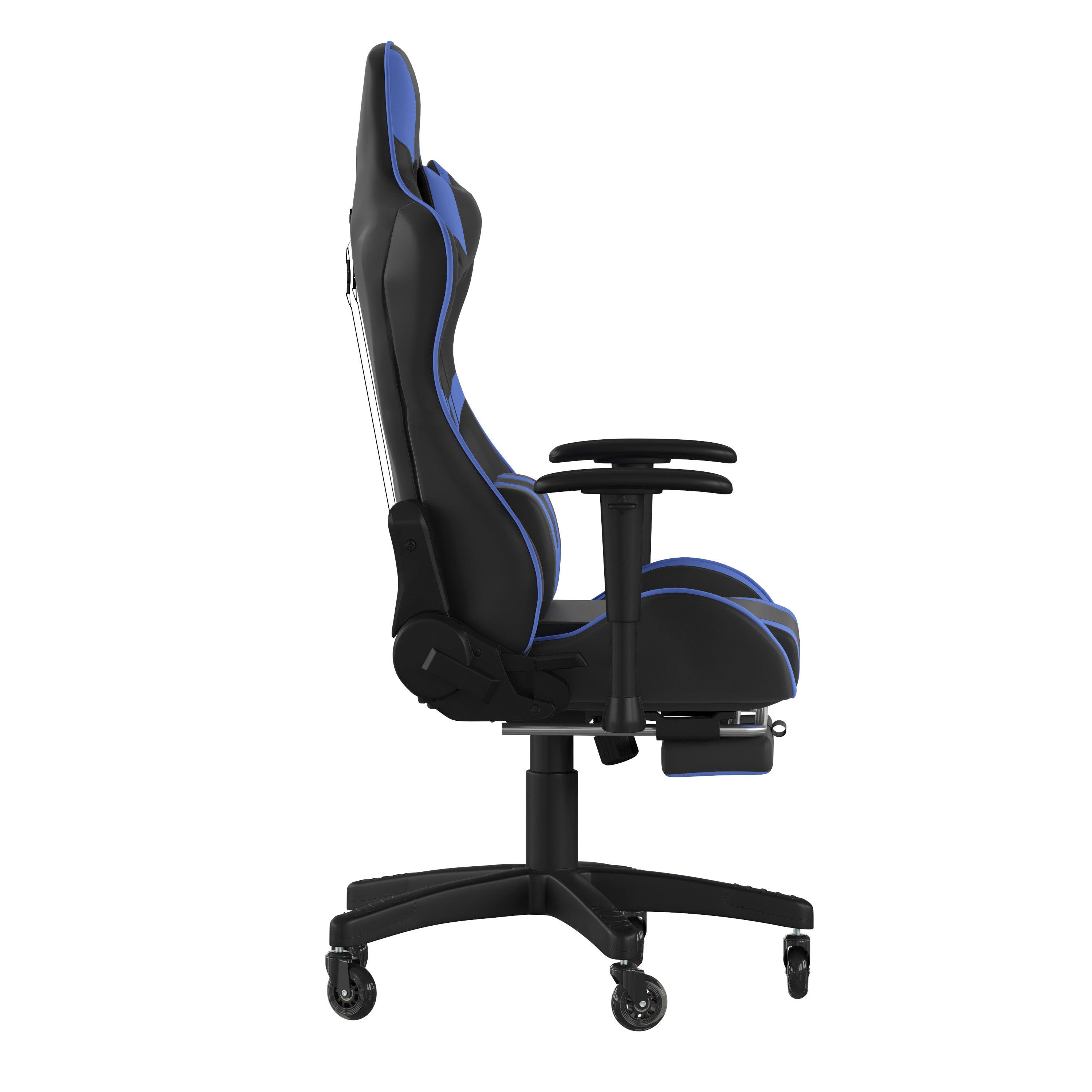 X30 Gaming Chair Racing Computer Chair with Reclining Back, Slide-Out Footrest, and Transparent Roller Wheels in Blue LeatherSoft