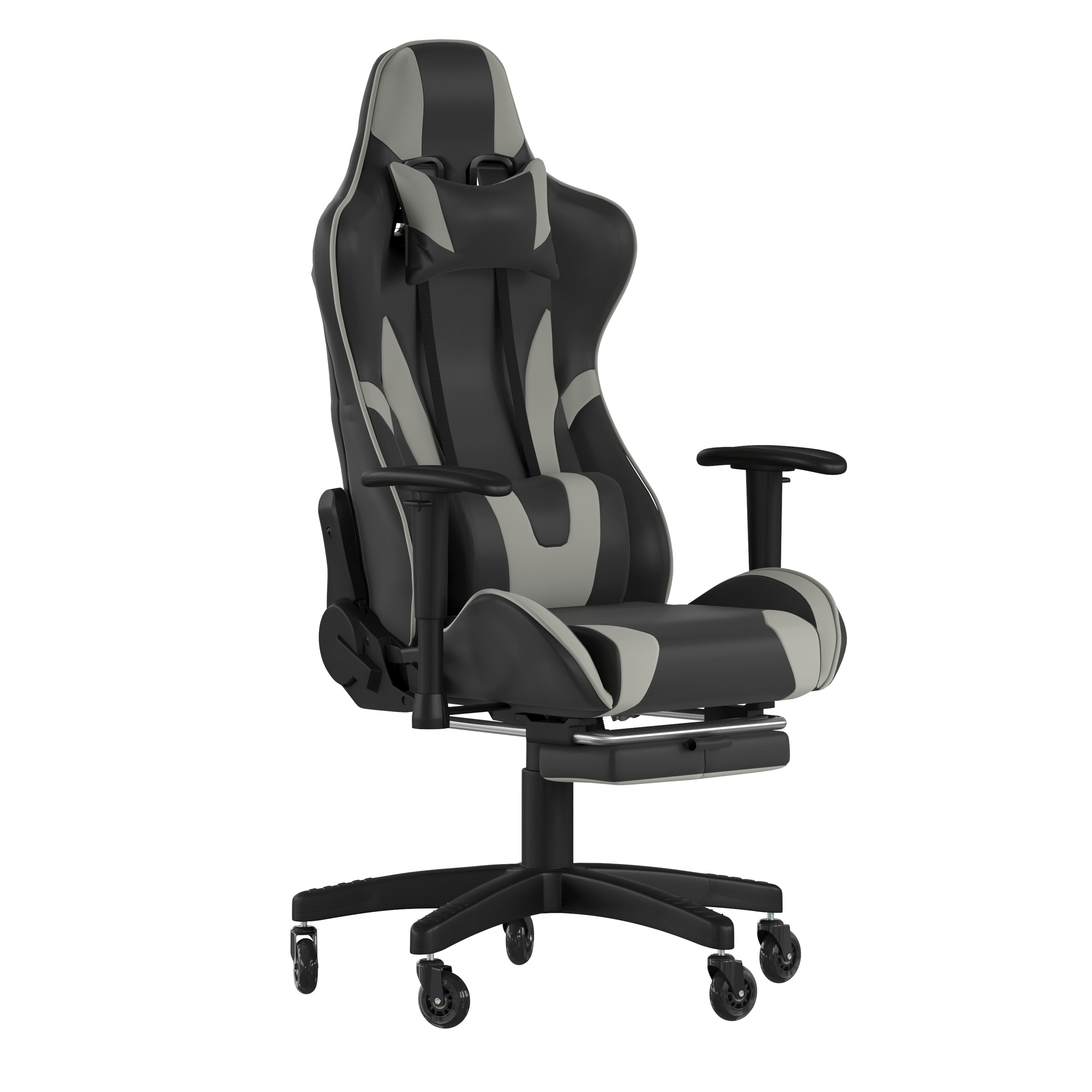 X30 Gaming Chair Racing Computer Chair with Reclining Back, Slide-Out Footrest, and Transparent Roller Wheels in Gray LeatherSoft