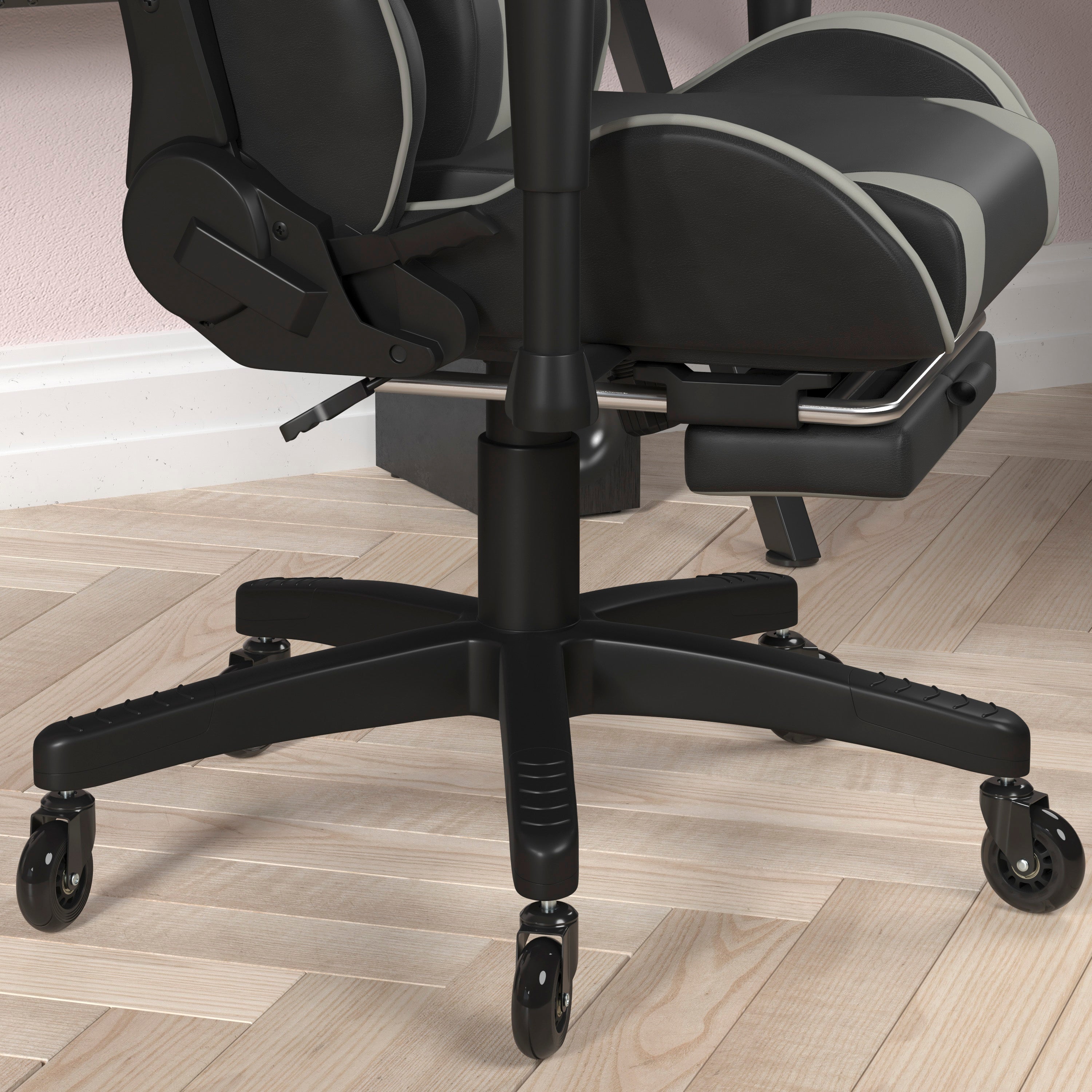 X30 Gaming Chair Racing Computer Chair with Reclining Back, Slide-Out Footrest, and Transparent Roller Wheels in Gray LeatherSoft