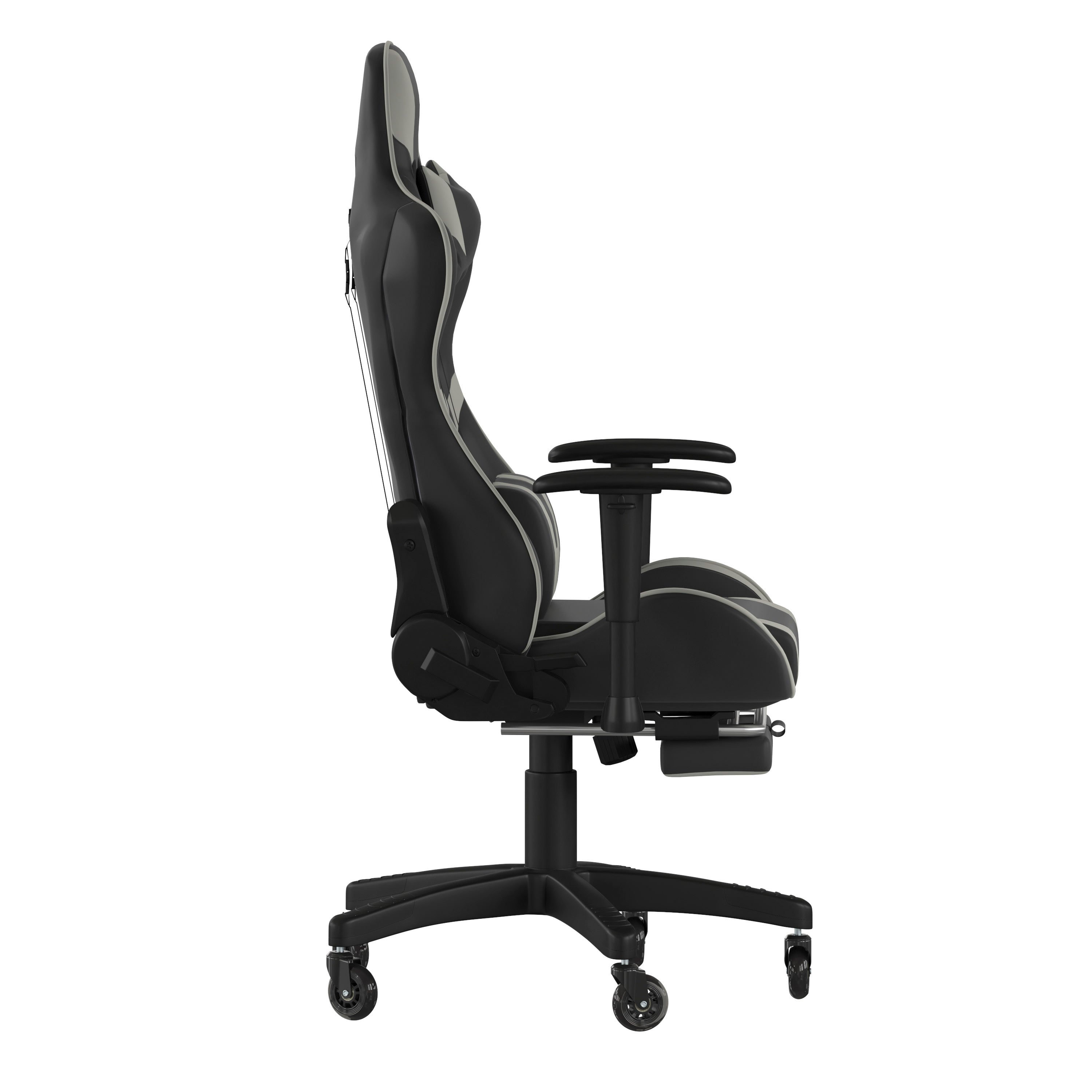 X30 Gaming Chair Racing Computer Chair with Reclining Back, Slide-Out Footrest, and Transparent Roller Wheels in Gray LeatherSoft