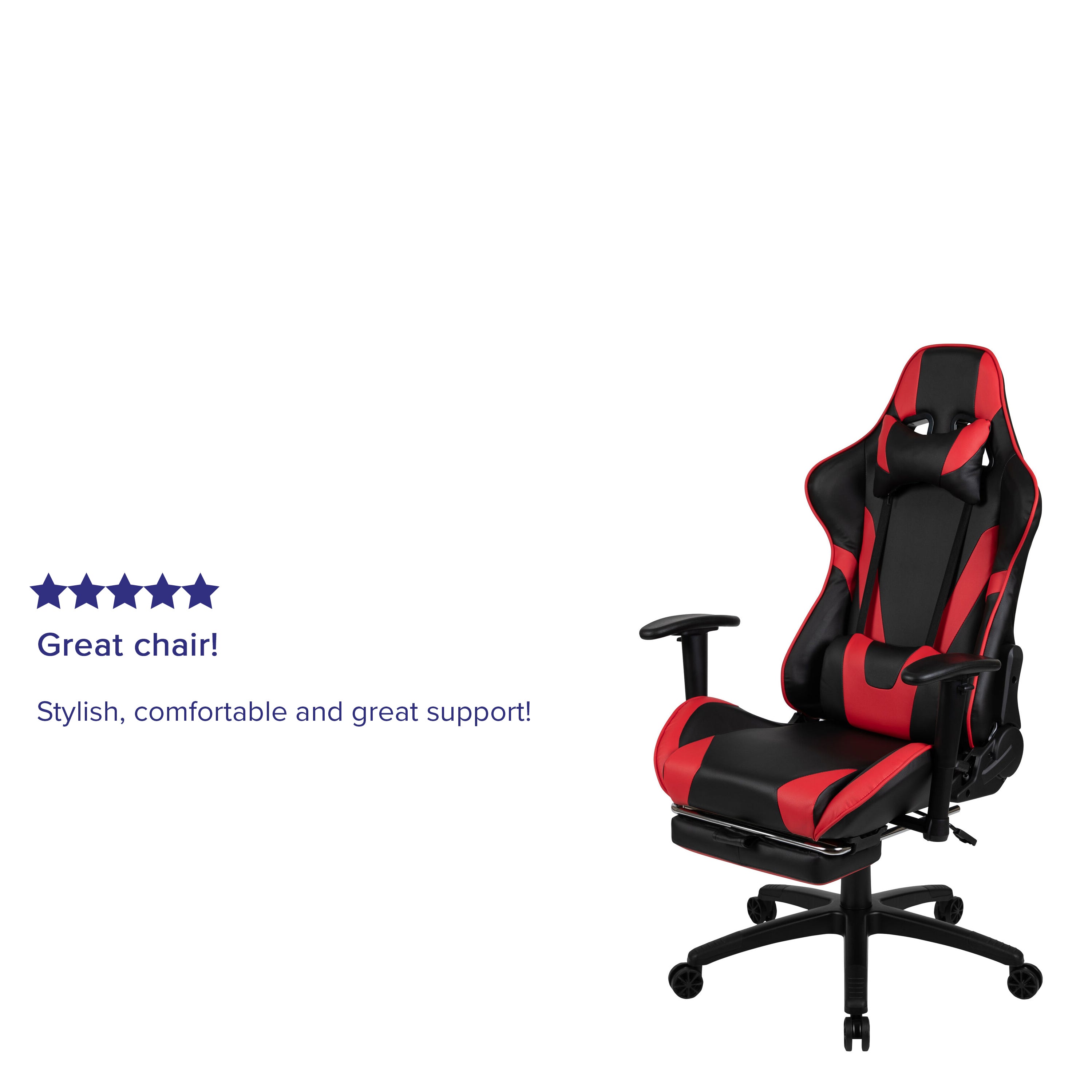 X30 Gaming Chair Racing Office Ergonomic Computer Chair with Fully Reclining Back and Slide-Out Footrest in Red LeatherSoft