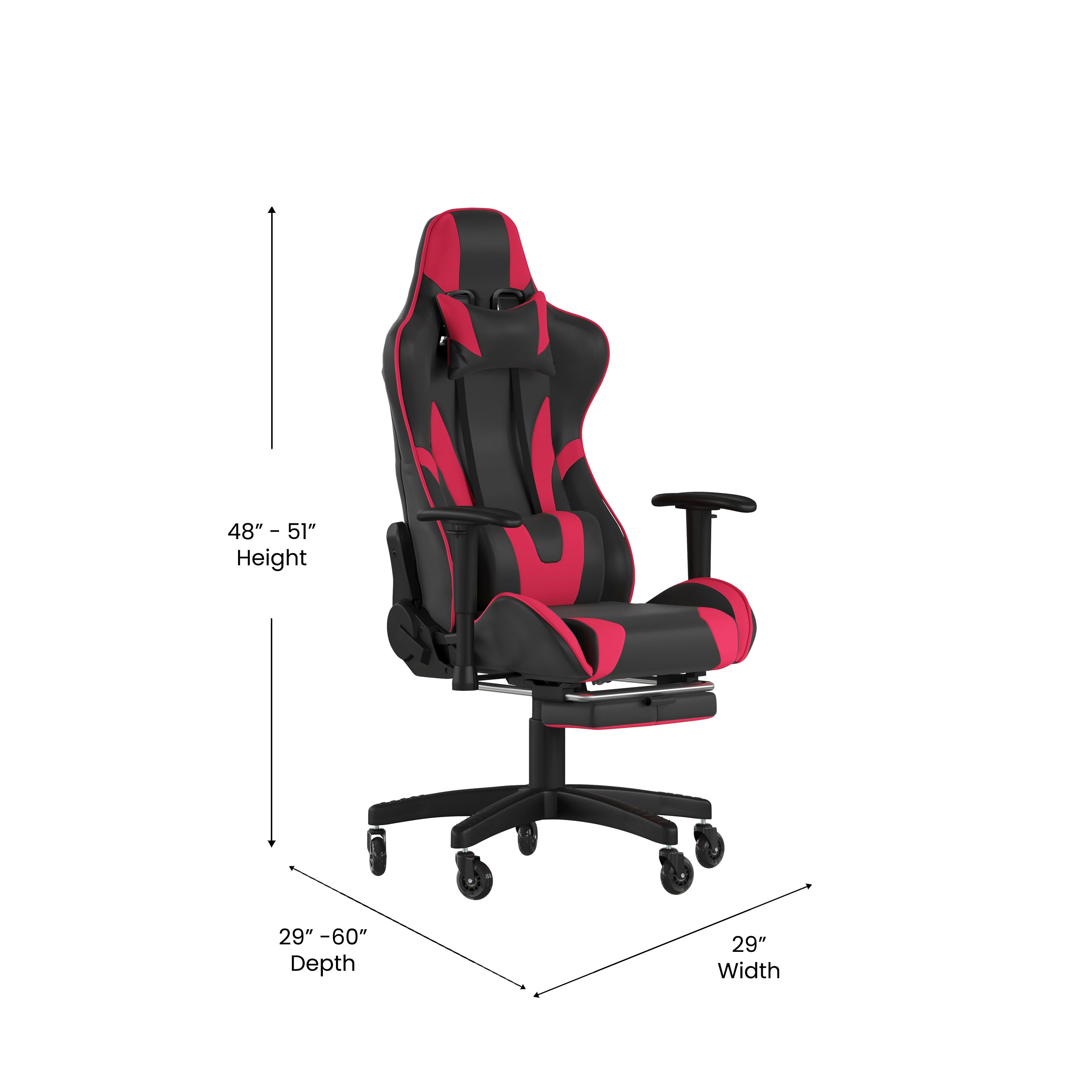 X30 Gaming Chair Racing Computer Chair with Reclining Back, Slide-Out Footrest, and Transparent Roller Wheels in Red LeatherSoft