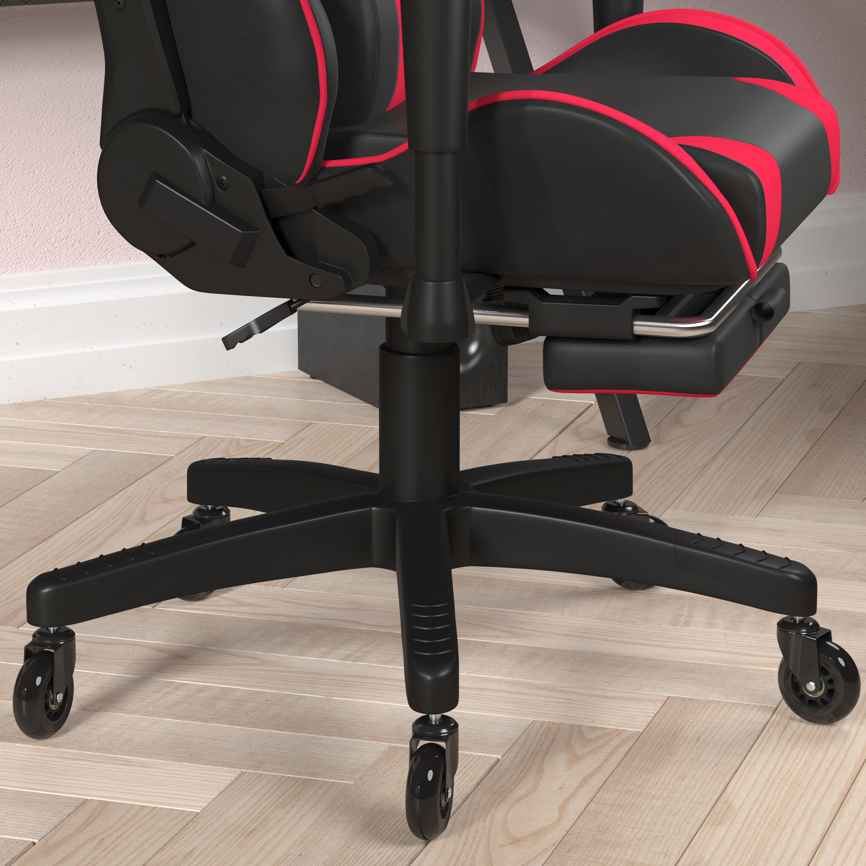 X30 Gaming Chair Racing Computer Chair with Reclining Back, Slide-Out Footrest, and Transparent Roller Wheels in Red LeatherSoft