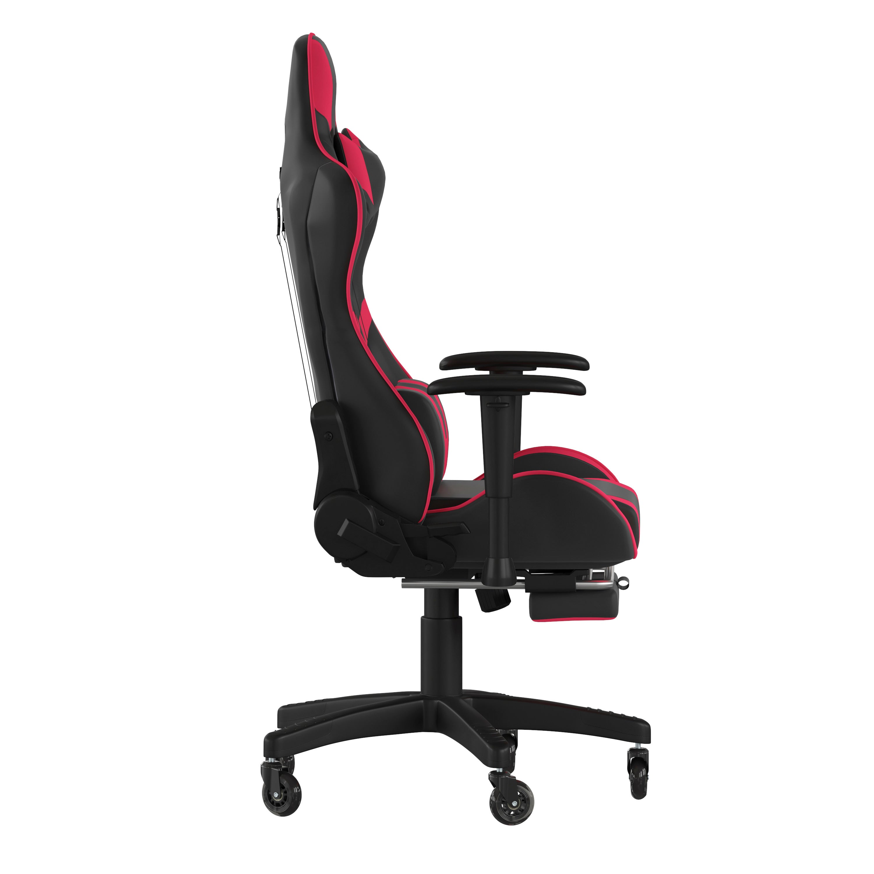 X30 Gaming Chair Racing Computer Chair with Reclining Back, Slide-Out Footrest, and Transparent Roller Wheels in Red LeatherSoft