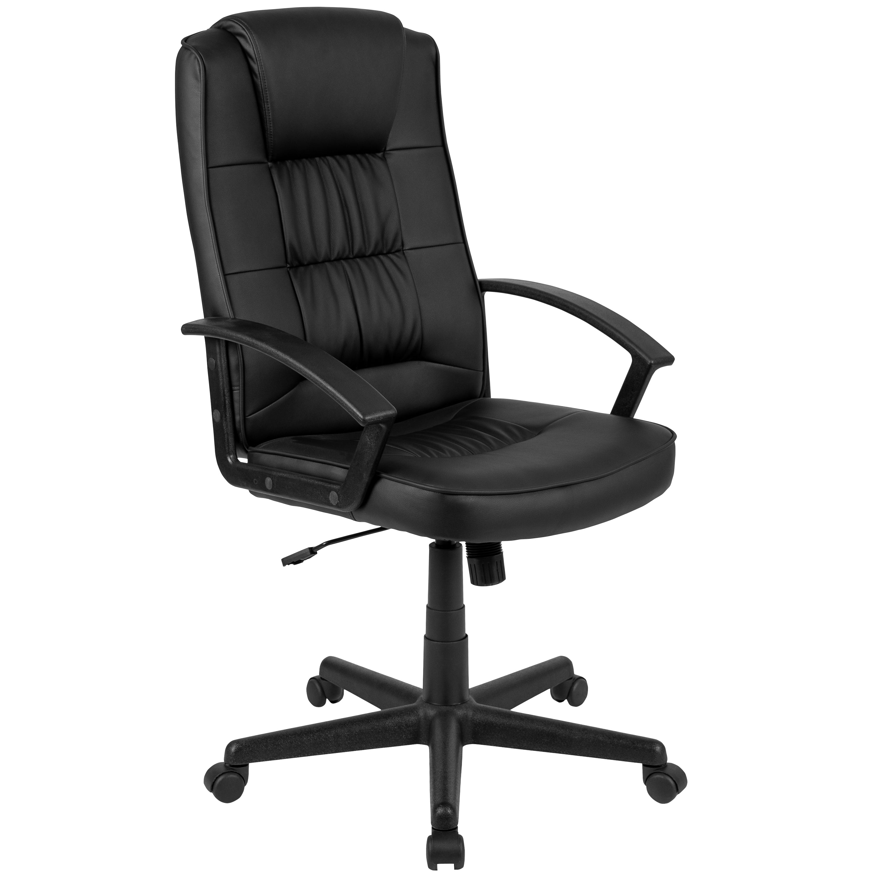 Biscayne Flash Fundamentals High Back Black LeatherSoft-Padded Task Office Chair with Arms