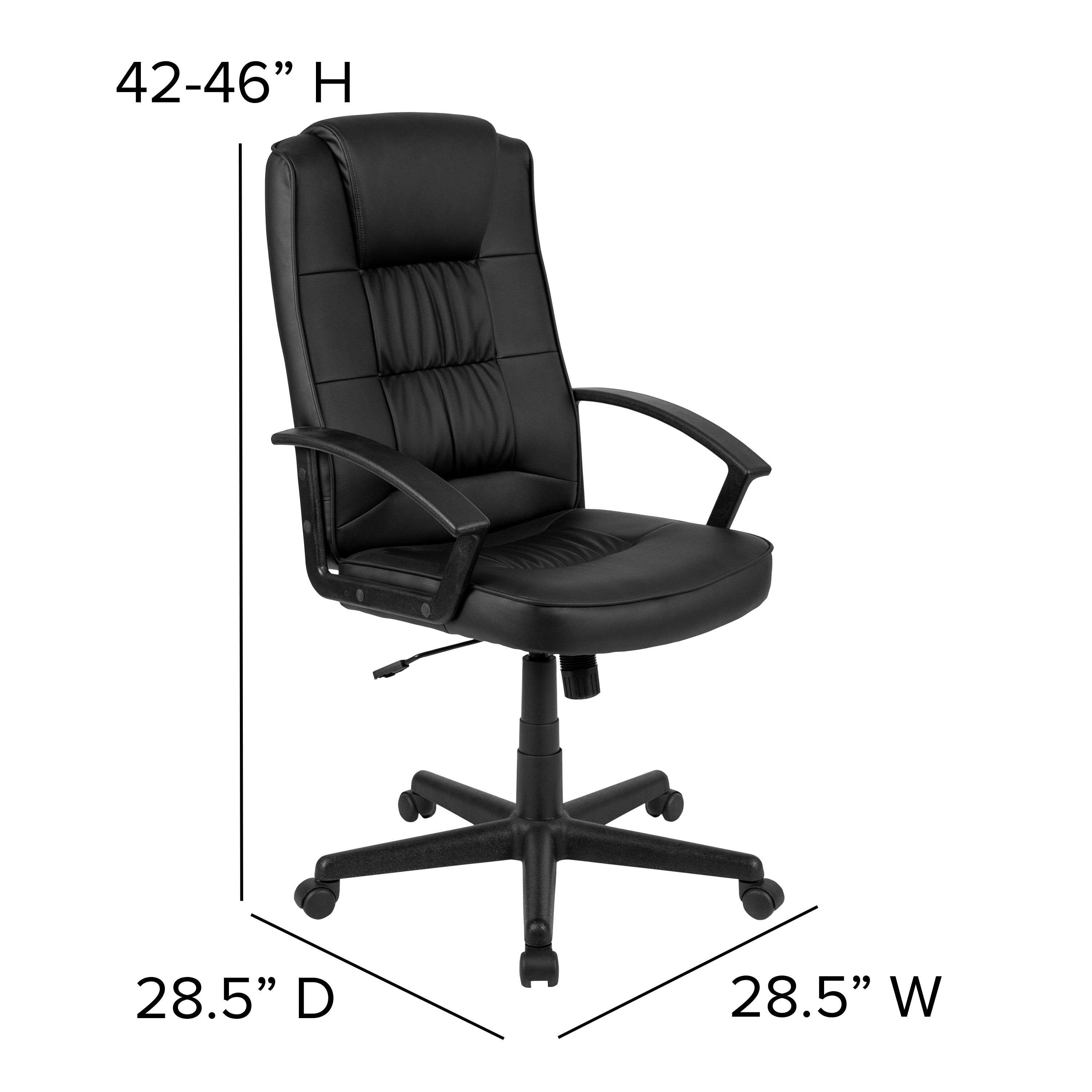 Biscayne Flash Fundamentals High Back Black LeatherSoft-Padded Task Office Chair with Arms