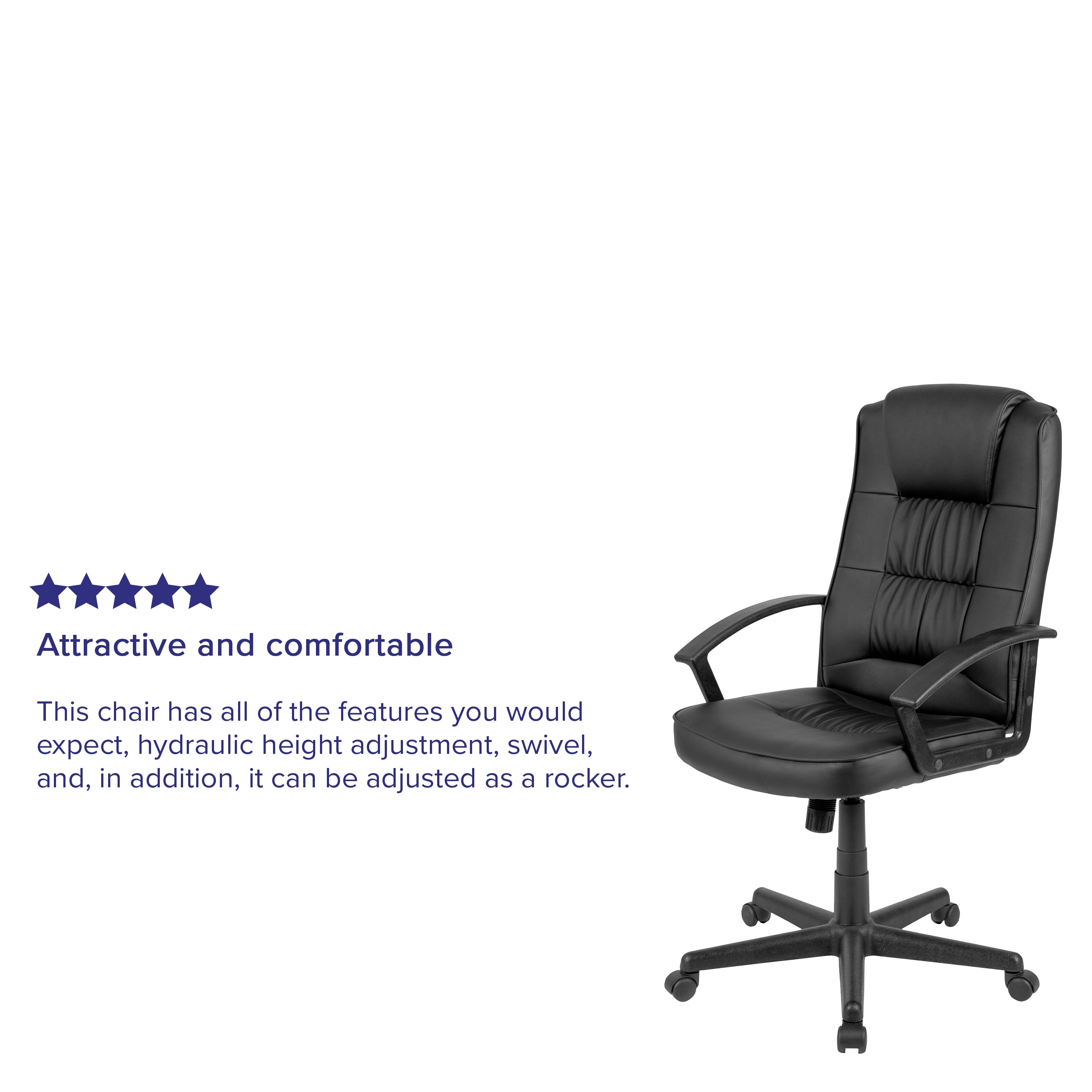 Biscayne Flash Fundamentals High Back Black LeatherSoft-Padded Task Office Chair with Arms