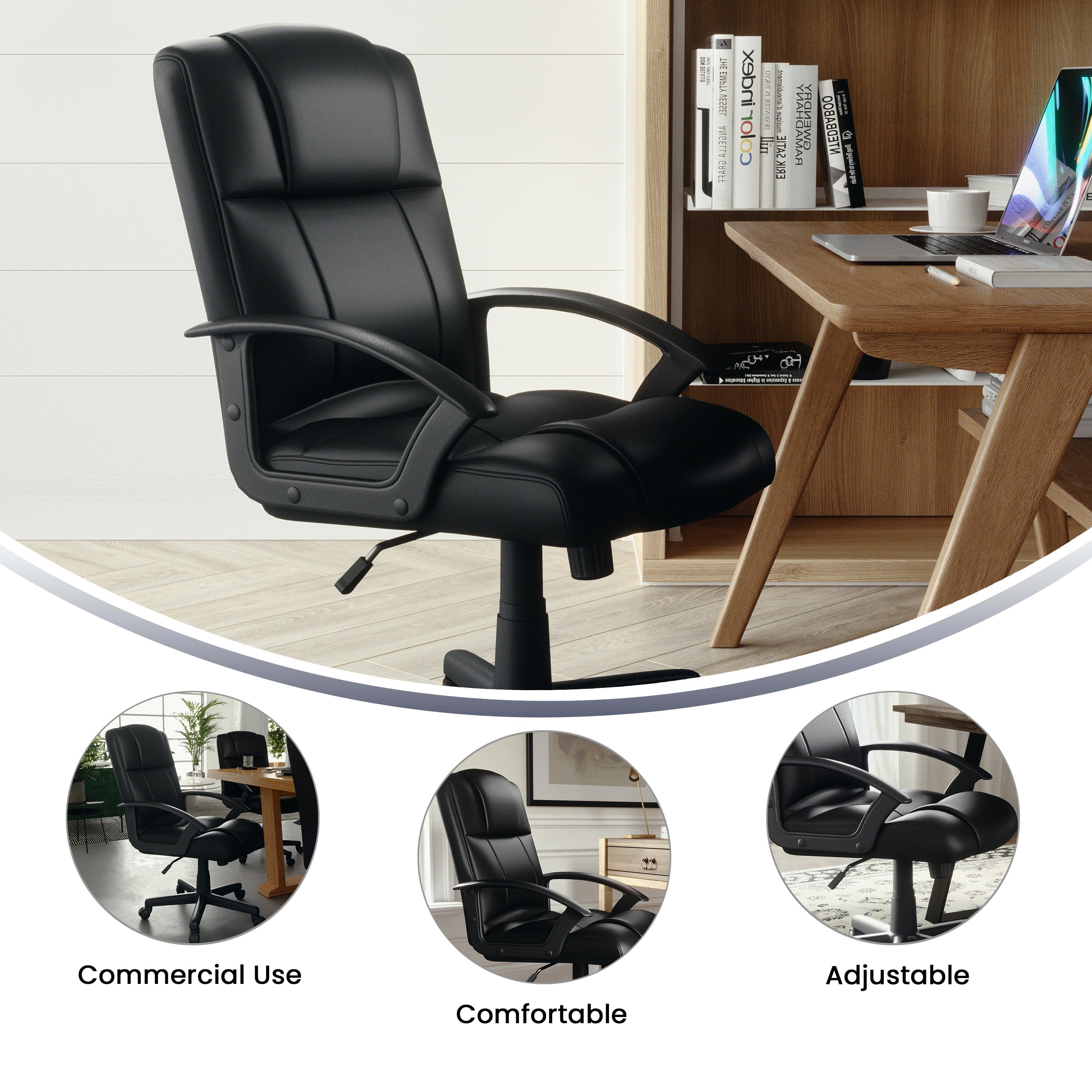 Coffman Flash Fundamentals Mid-Back Black LeatherSoft-Padded Task Office Chair with Arms