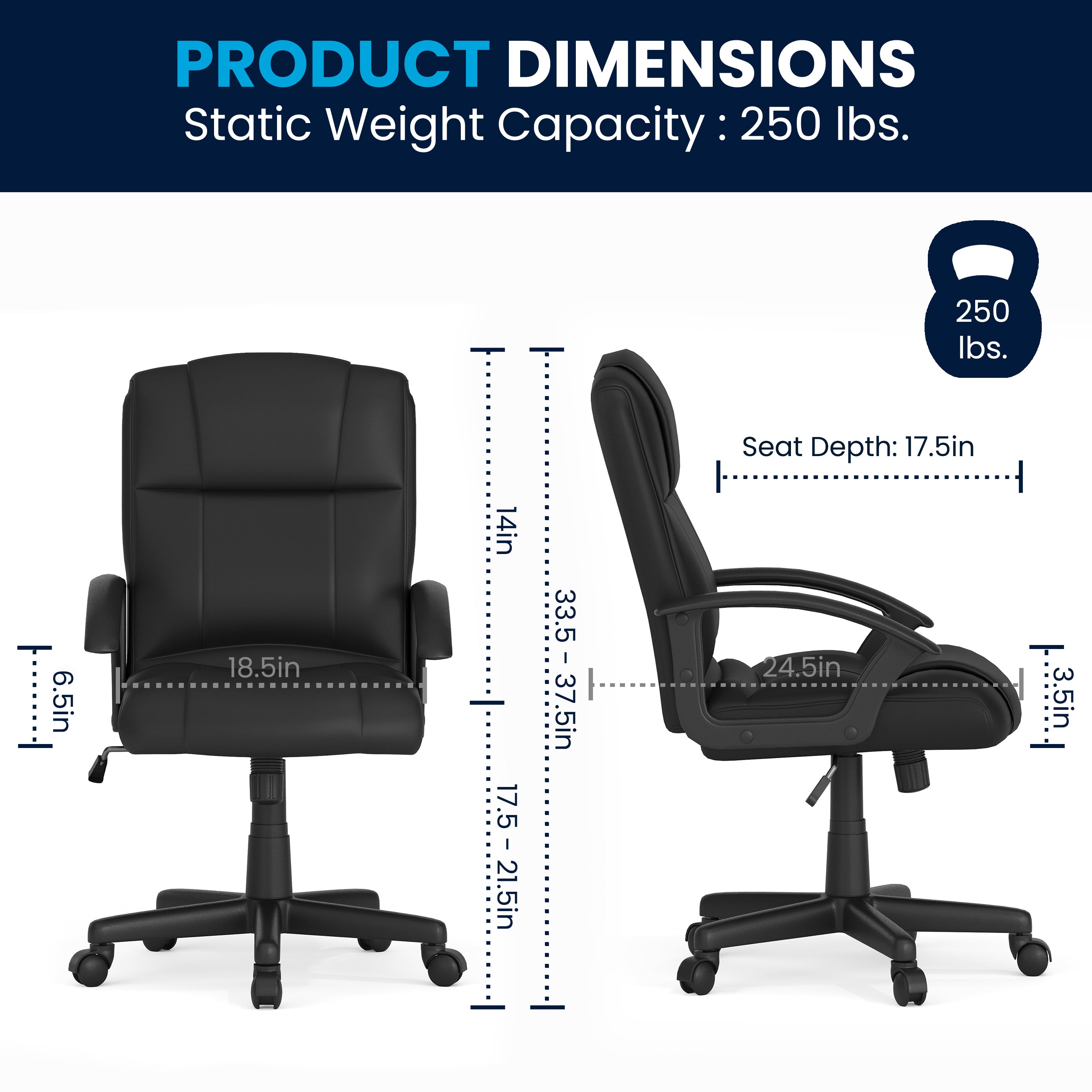 Coffman Flash Fundamentals Mid-Back Black LeatherSoft-Padded Task Office Chair with Arms