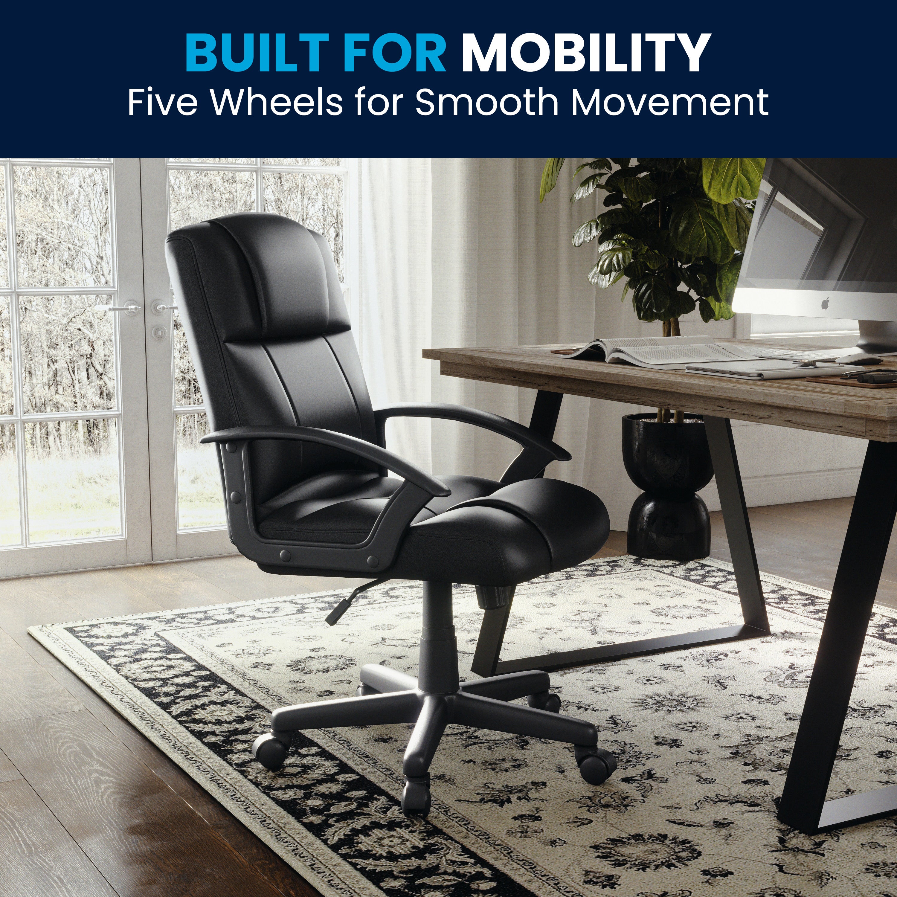 Coffman Flash Fundamentals Mid-Back Black LeatherSoft-Padded Task Office Chair with Arms